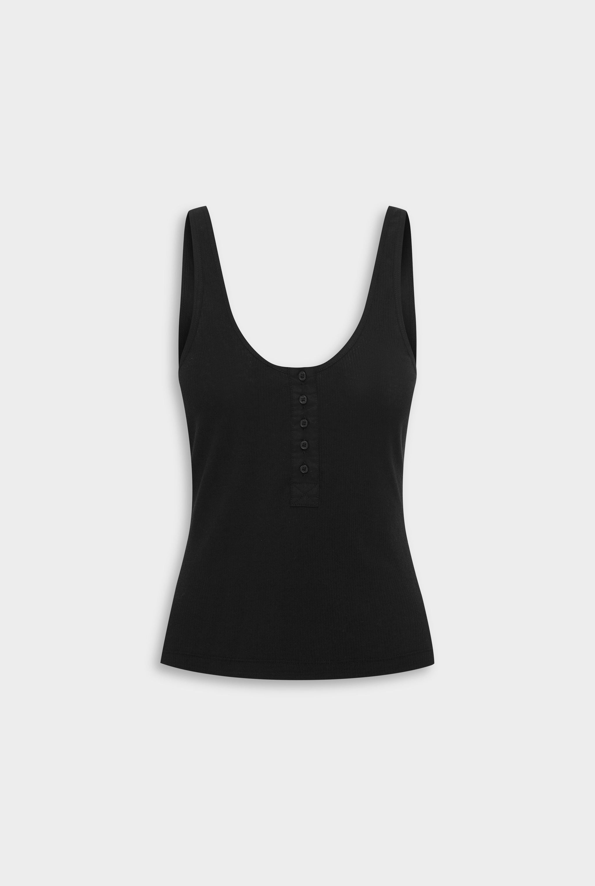 Venroy Lightweight Henley Tank - Black