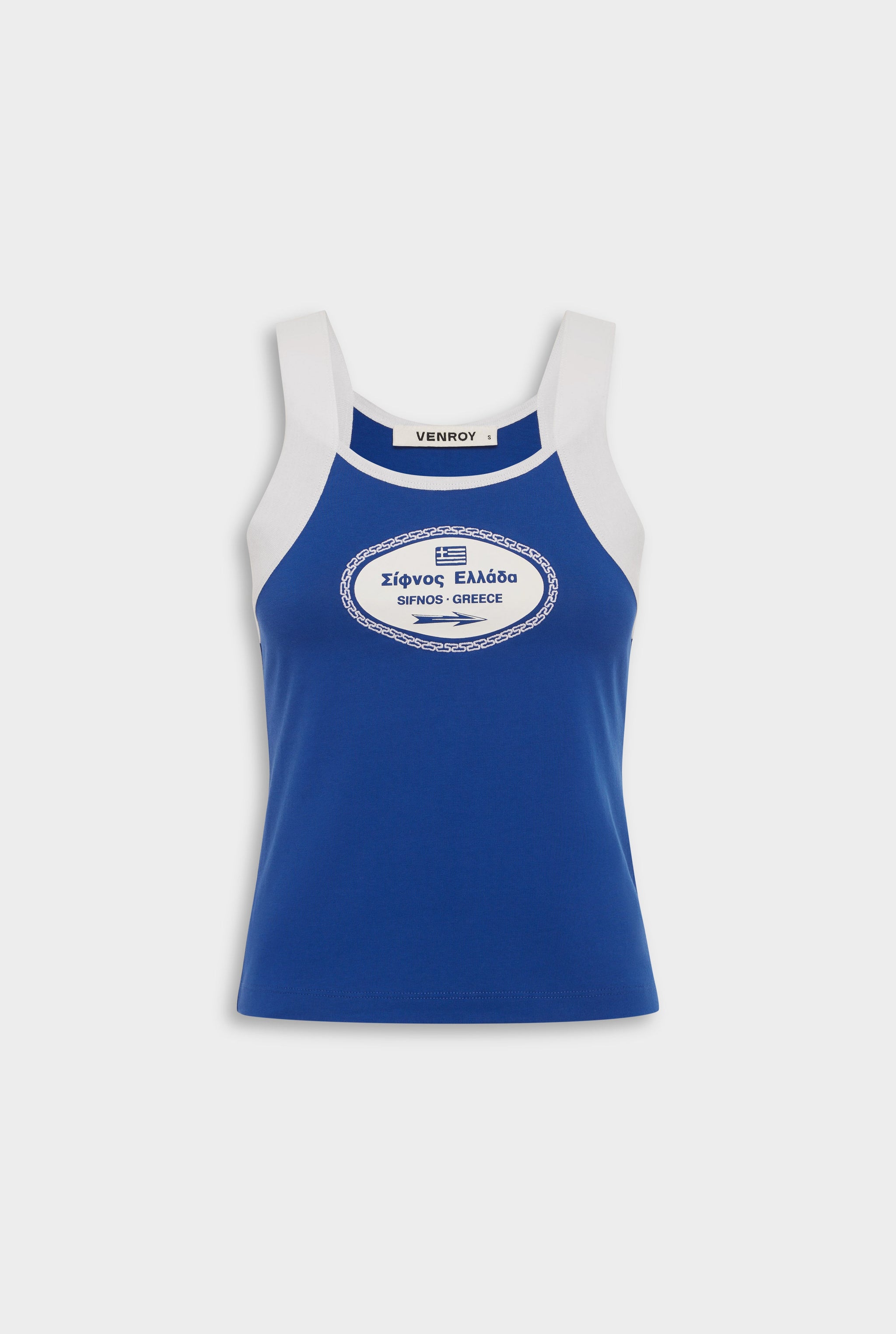 Venroy Printed Wide Strap Tank - Bright Blue/White