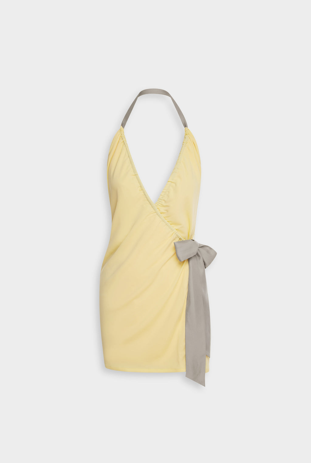 Venroy Scarf Wrap Mini Dress - Pastel Yellow/Fog