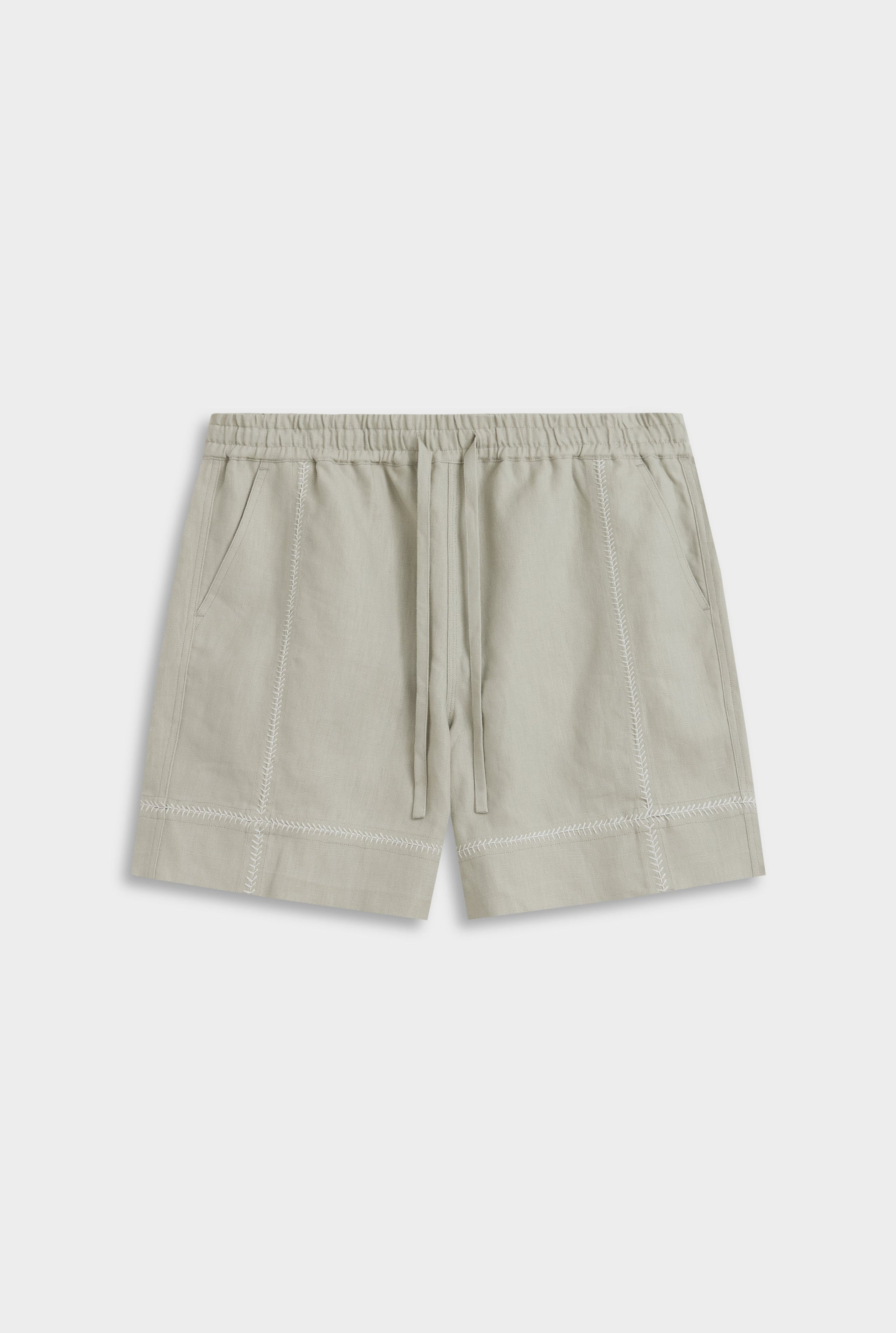 Venroy Crochet Stitch Linen Short - Fog/White