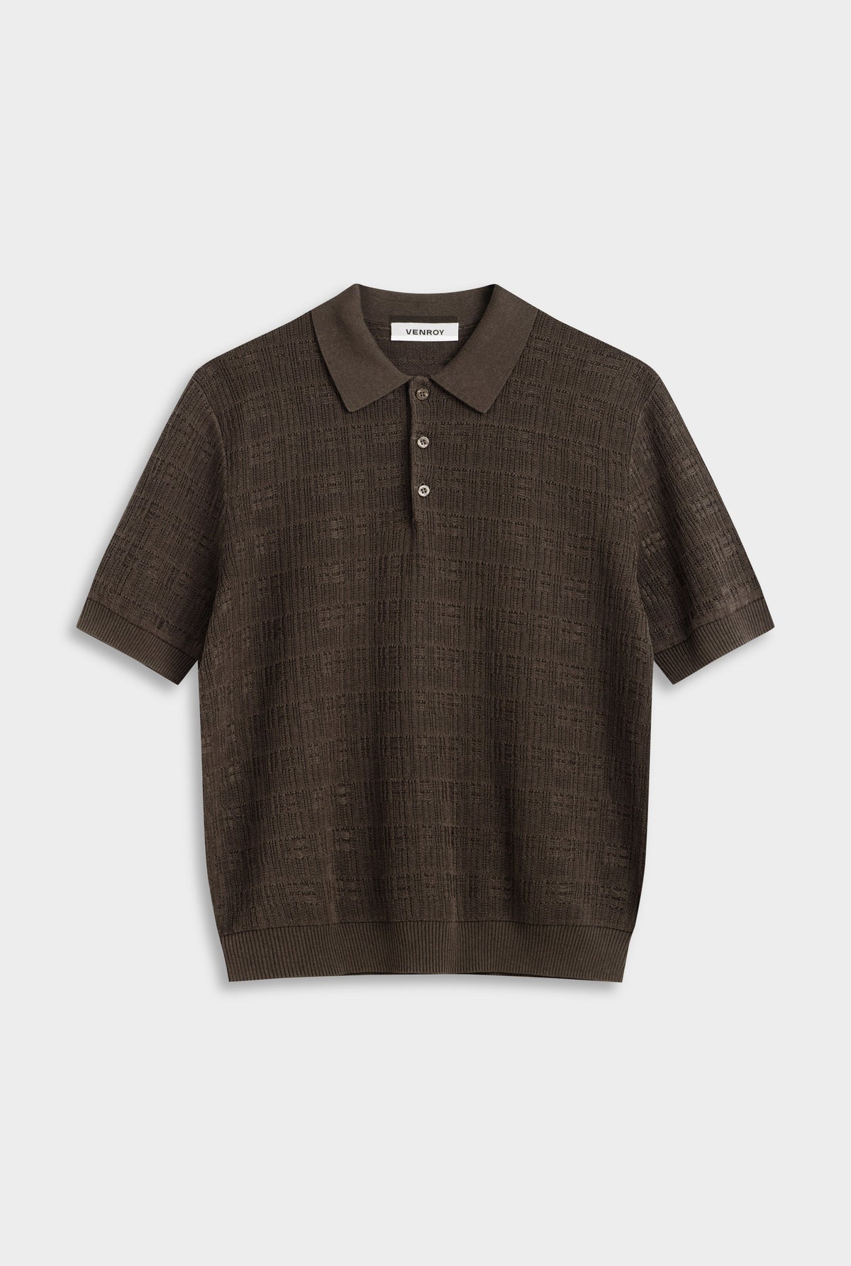 Venroy_Flat_Lay_-_D2_-_Mens_-_Dropstitch_Textured_Knit_Polo_-_Dark_Chocolate.jpg