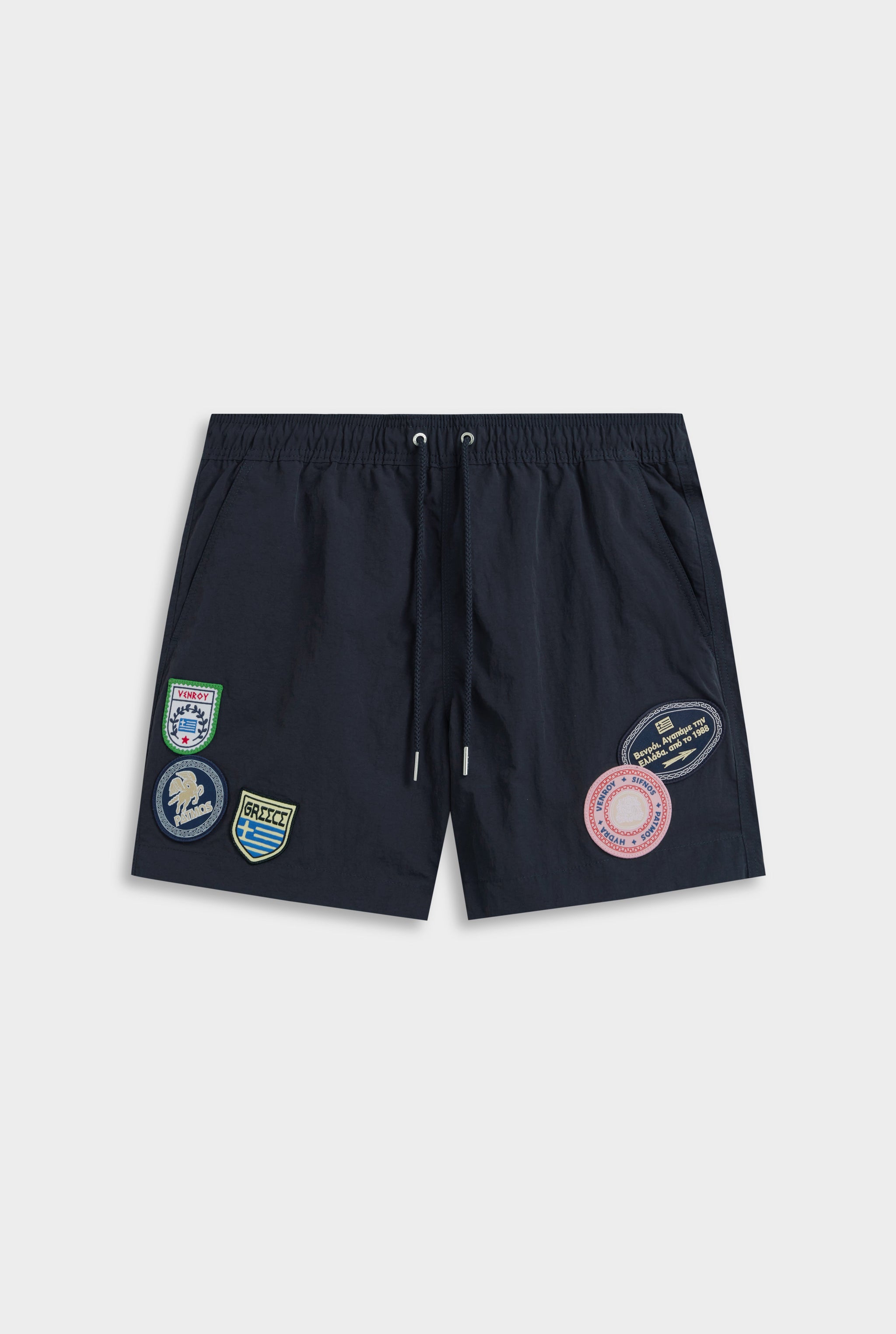 Venroy Nylon Solid Swim Short - Navy/Travel Patch