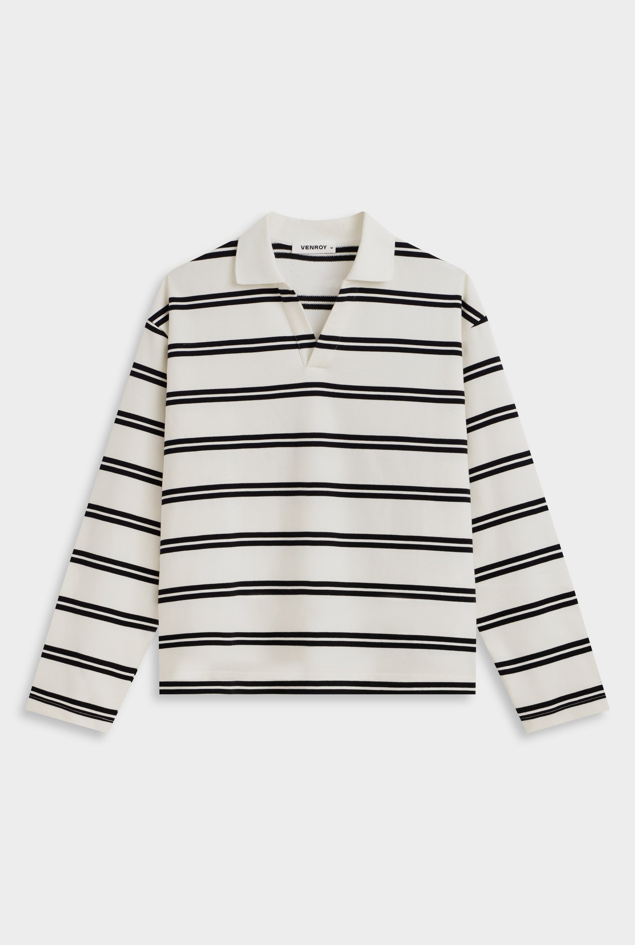 Venroy_Flat_Lay_-_D2_-_Mens_-_Open_Neck_Stripe_Cotton_Polo_-_Cream_Black_Stripe.jpg