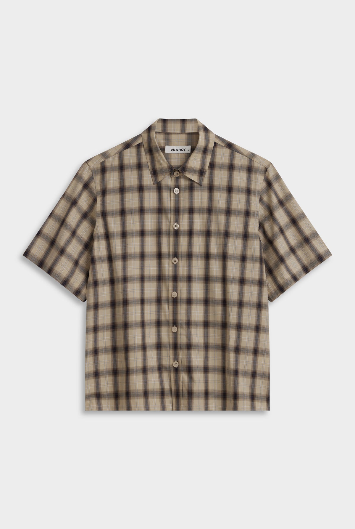 Oversized Check Short Sleeve Shirt - Beige Check [[Venroy Flat Lay - D2 - Mens - Oversized Check SS Shirt - Beige Check.jpg]]