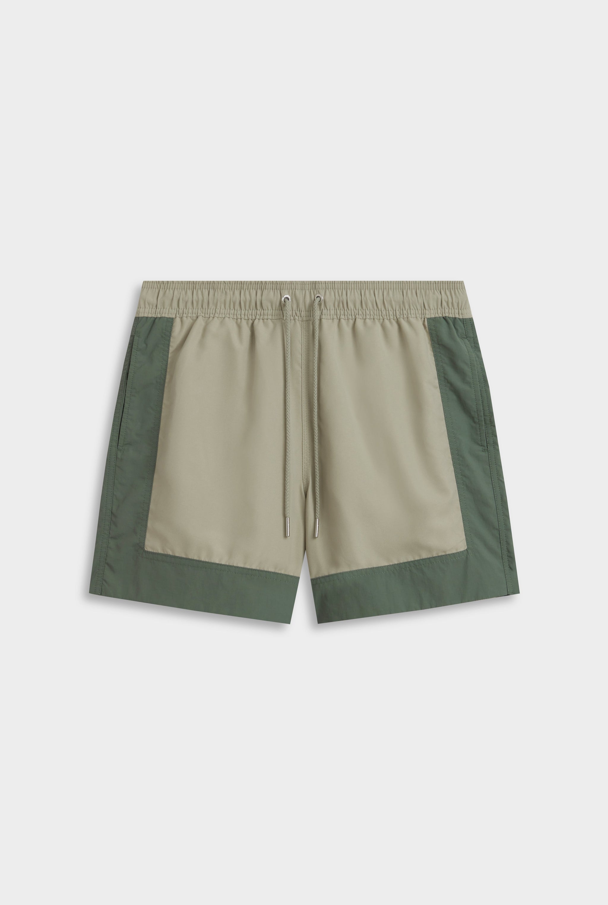 Venroy Panelled Border Swim Short - Olive Taupe/Moss Green