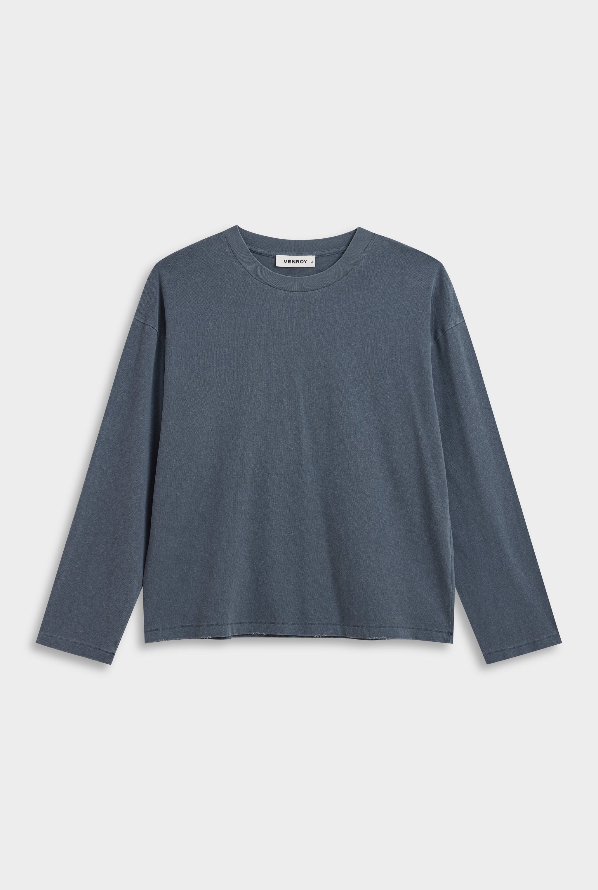 Venroy Pigment Dyed Distressed LS T Shirt - Washed Navy