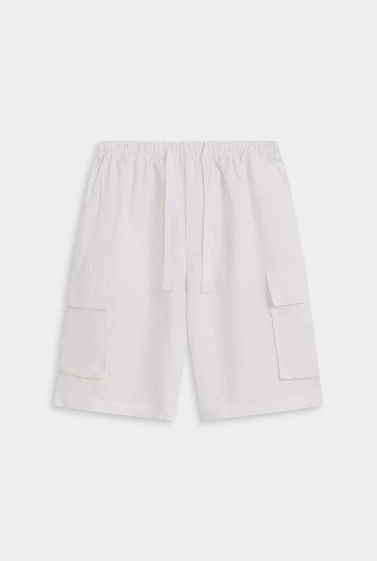 Relaxed Linen Cargo Short - White [[Venroy Flat Lay - D2 - Mens - Relaxed Linen Cargo Short - White.jpg]]