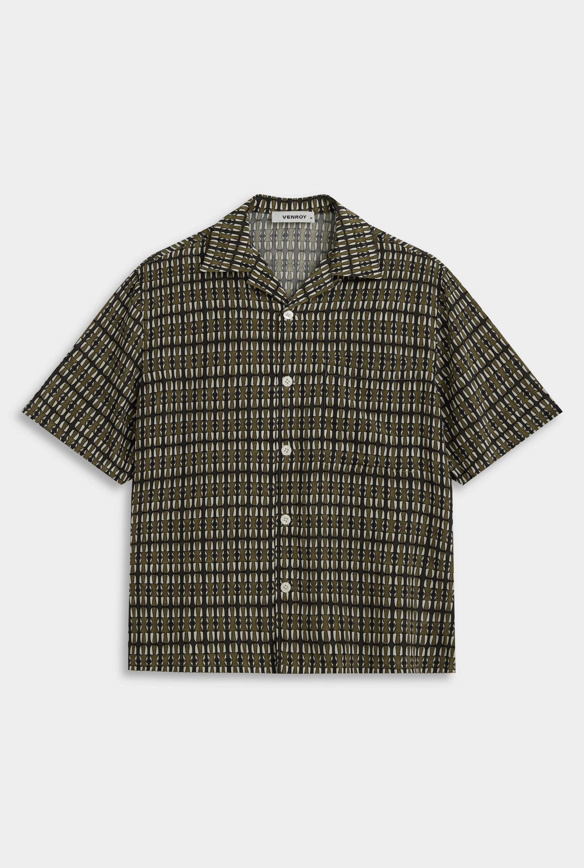 Venroy SS Silk Camp Collar Shirt - Brown Geo