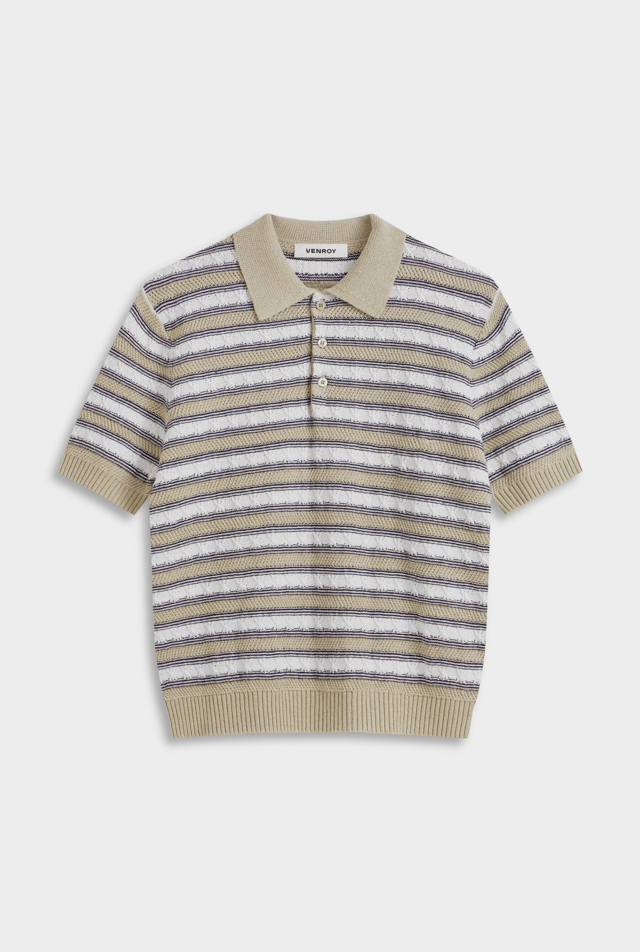 Venroy_Flat_Lay_-_D2_-_Mens_-_Textured_Cotton_Linen_Knit_Polo_-_White_Navy_Taupe_Stripe.jpg
