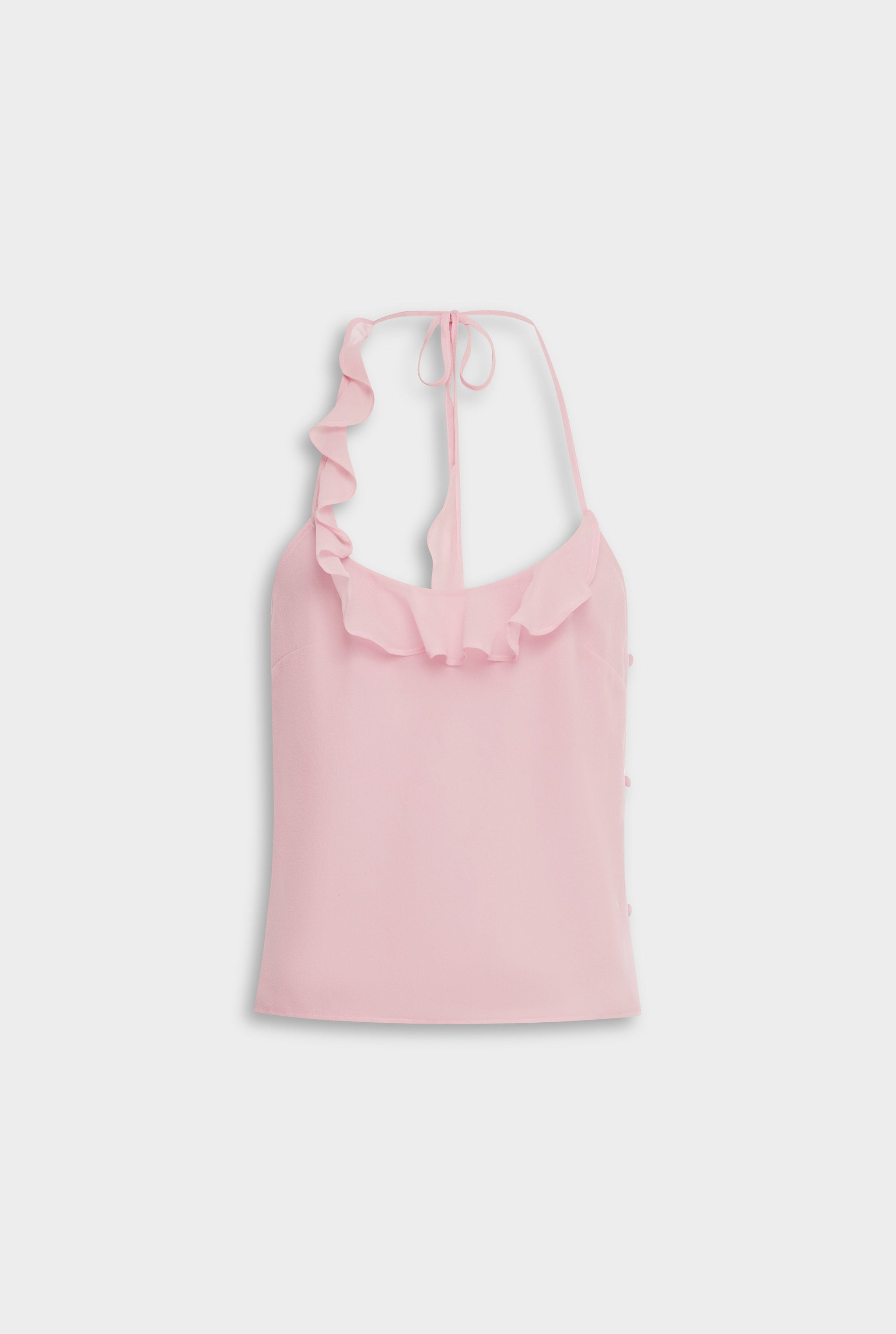 Venroy Asymmetric Ruffle Halter Top - Pink
