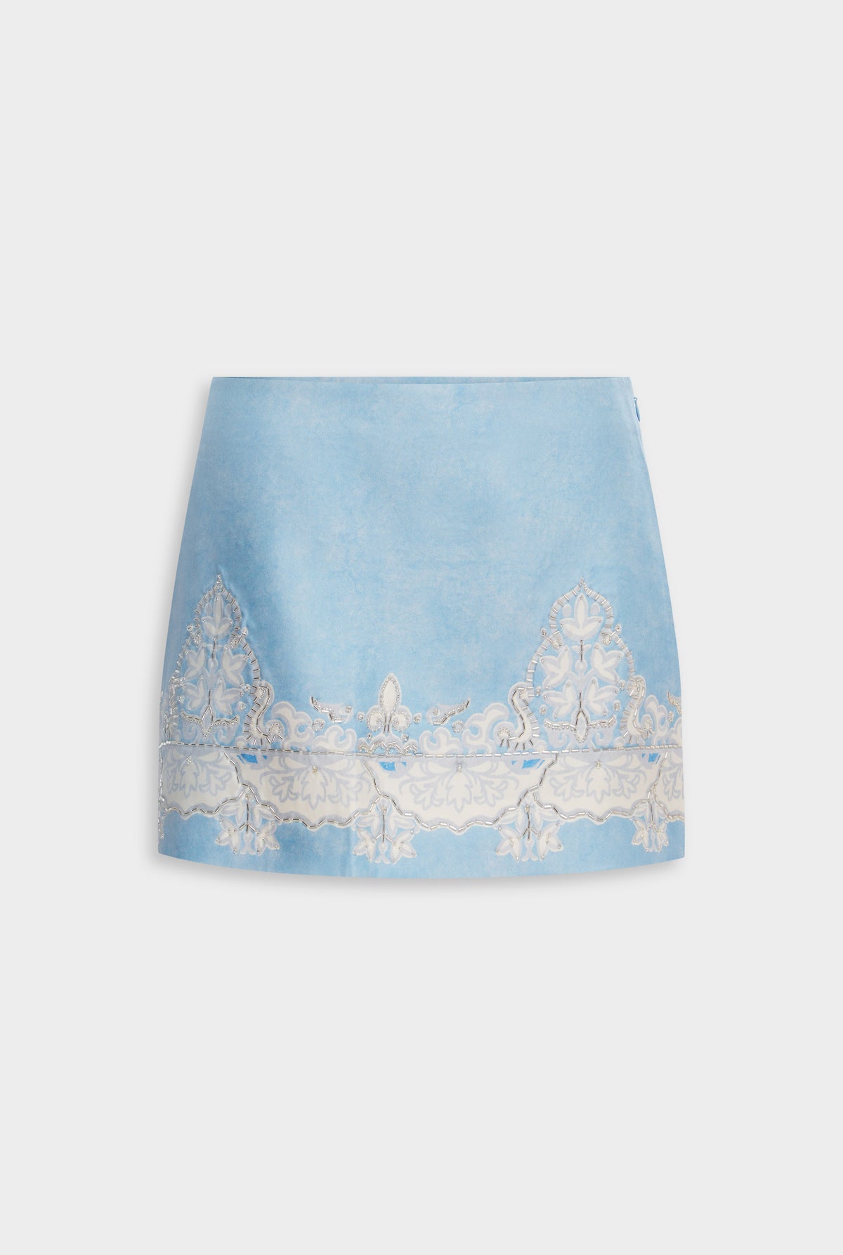 Beaded Silk Mini Skirt - Sky Blue Tapestry [[Venroy Flat Lay - D2 - Womens - Beaded Silk Mini Skirt - Sky Blue Tapestry.jpg]]