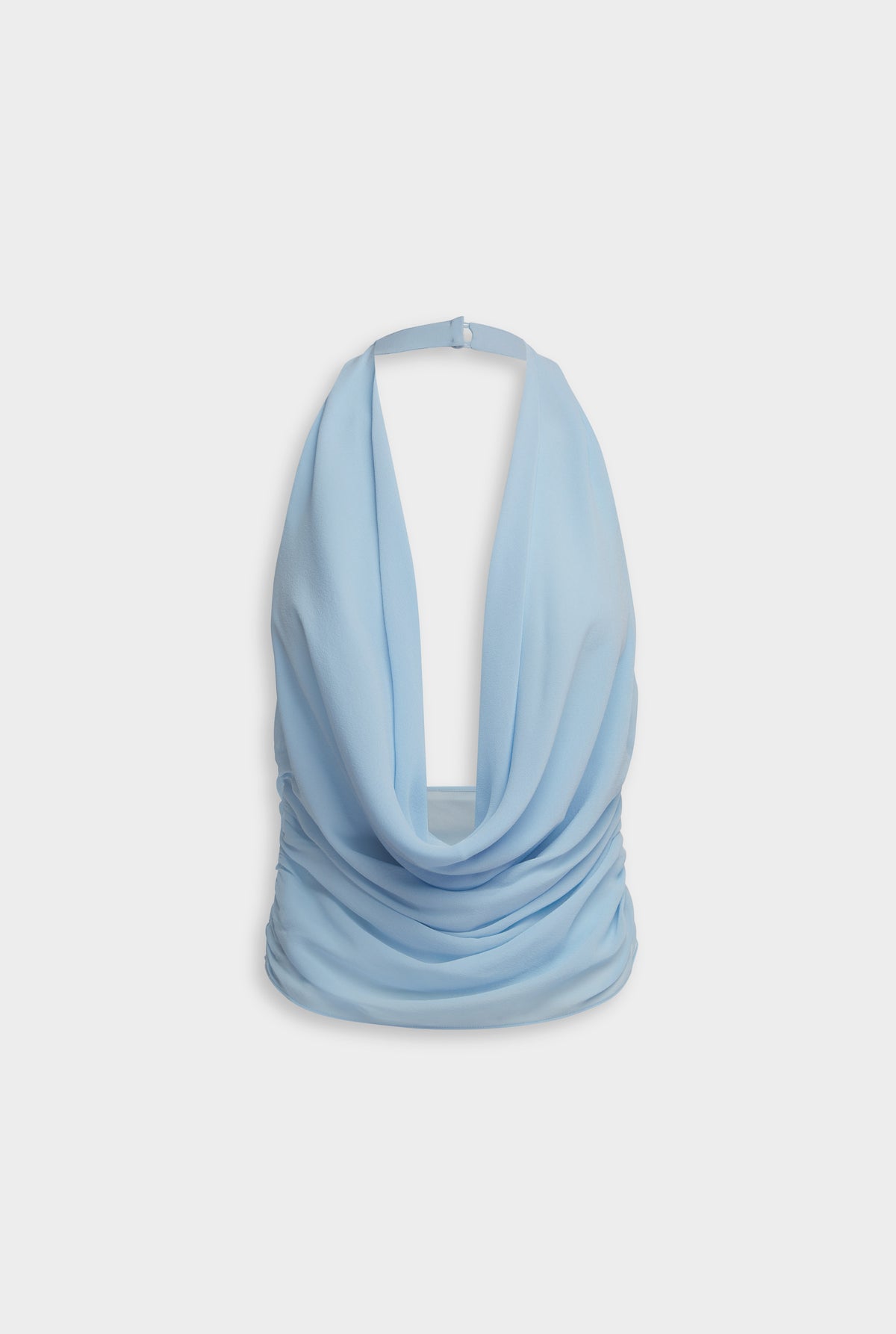 Deep Cowl Sheer Silk Halter - Sky Blue [[Venroy Flat Lay - D2 - Womens - Deep Cowl Sheer Silk Halter - Sky Blue.jpg]]