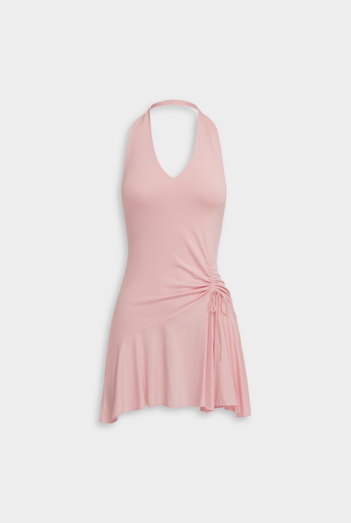 Jersey Handkerchief Halter Mini Dress - Bubblegum Pink [[Venroy Flat Lay - D2 - Womens - Jersey Handkerchief Halter Mini Dress - Bubblegum Pink.jpg]]
