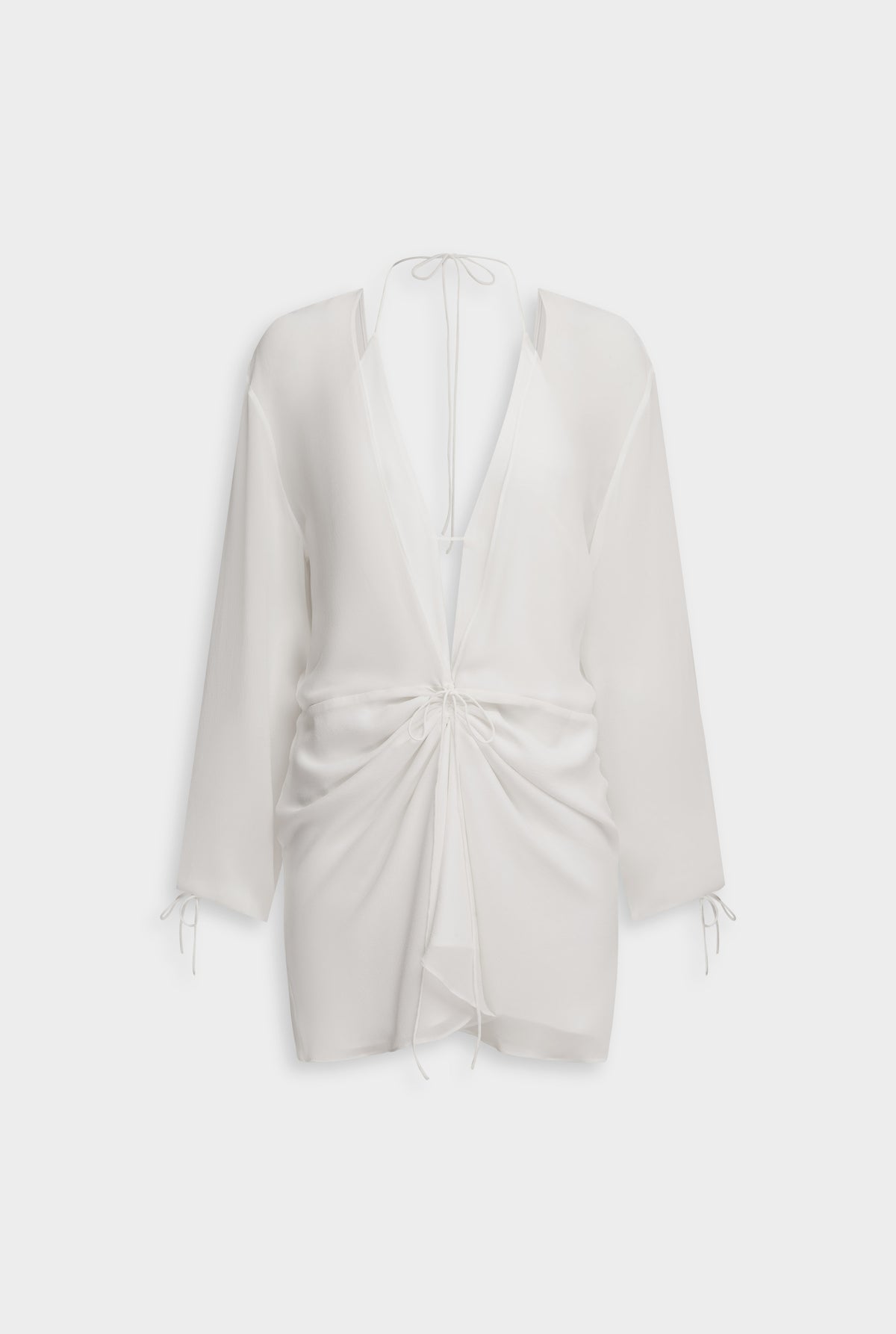 Layered Long Sleeve Silk Mini Dress - White [[Venroy Flat Lay - D2 - Womens - Layered LS Silk Mini Dress - White.jpg]]