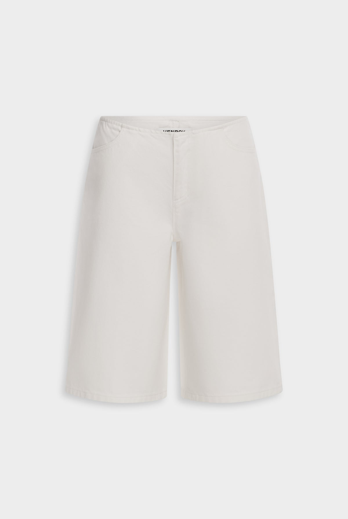 Low Rise Denim Bermuda - White [[Venroy Flat Lay - D2 - Womens - Low Rise Denim Bermuda - White.jpg]]