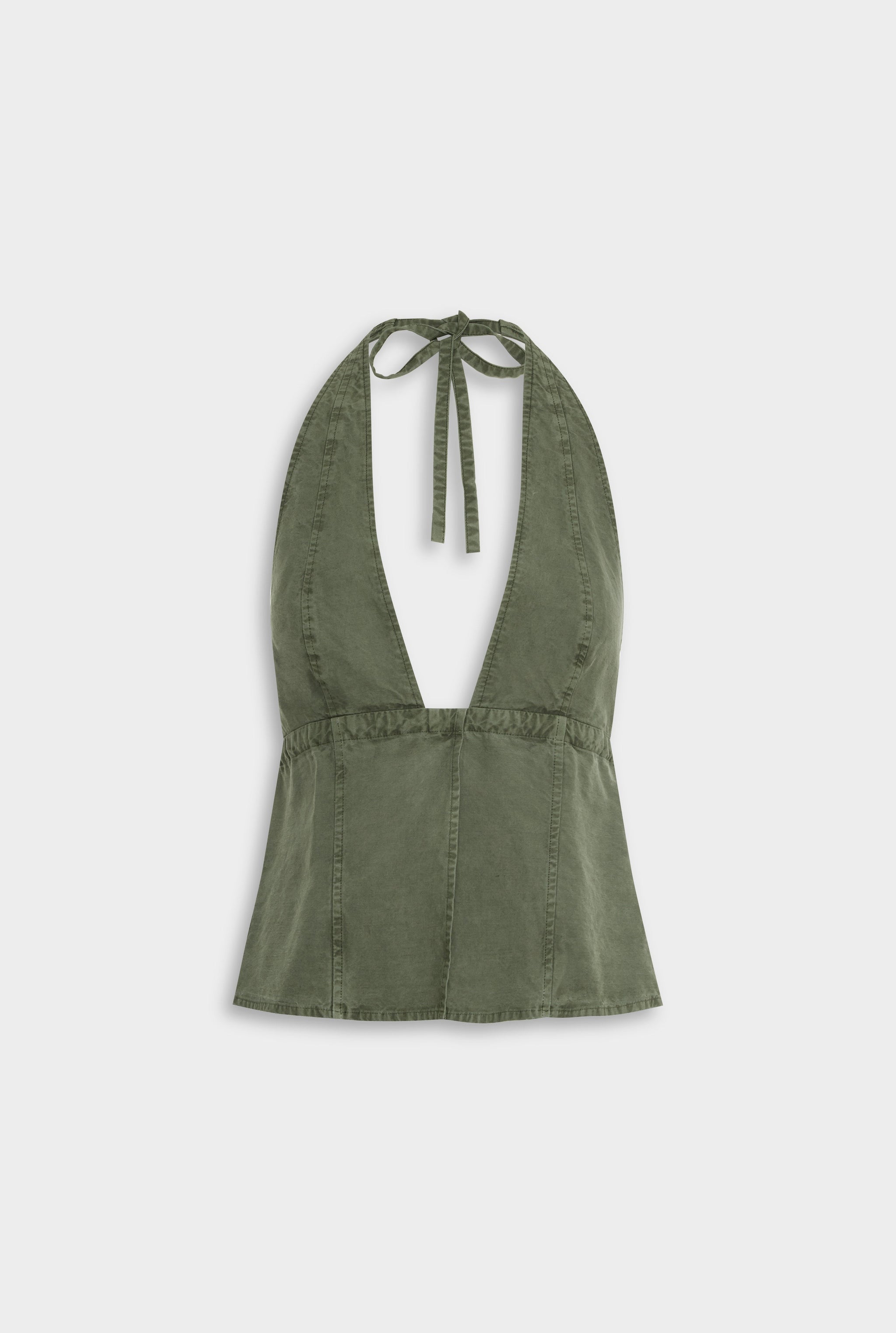 Venroy Pigment Dyed Panelled Tencel Halter Top - Washed Olive