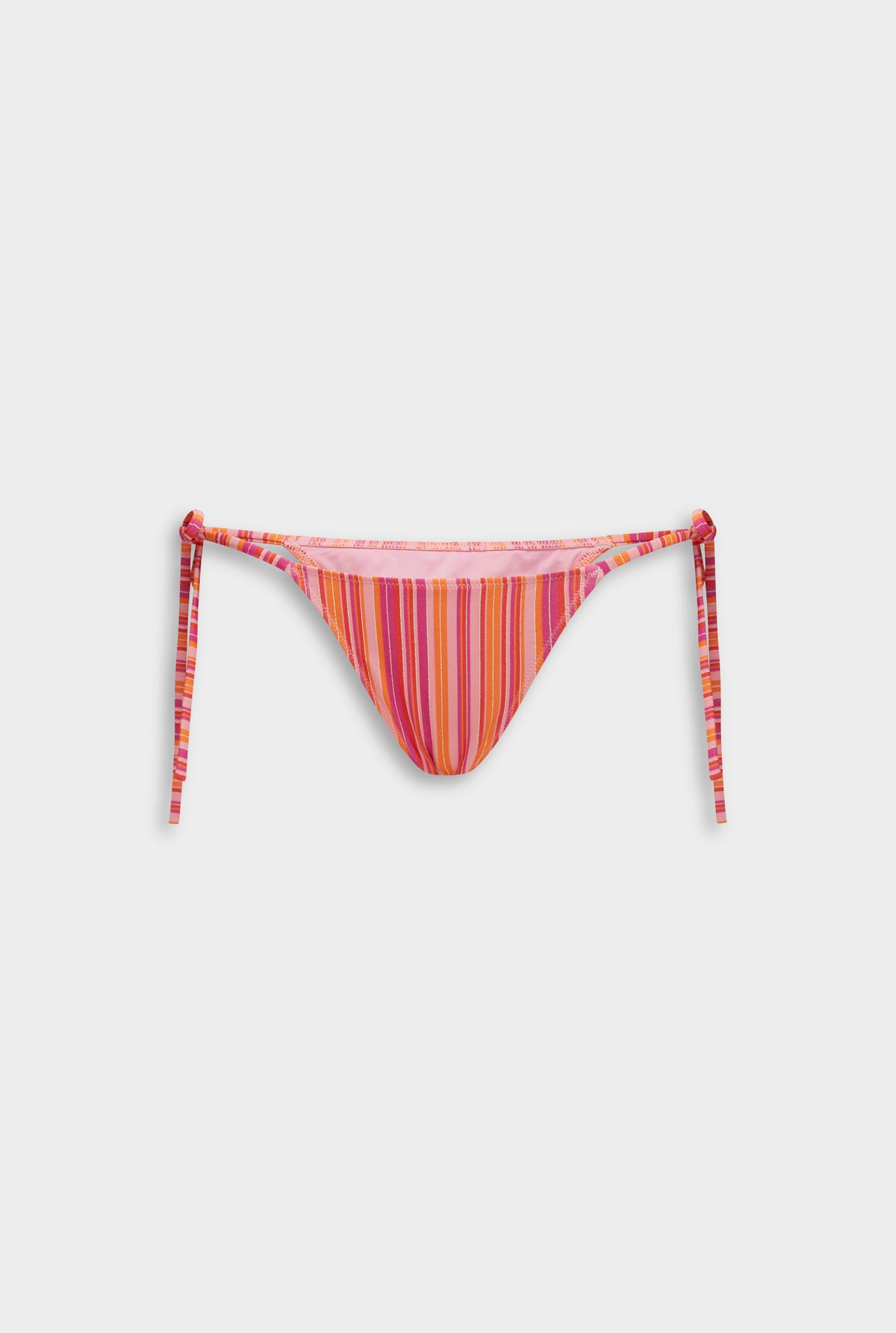 Stripe Tie Side Bikini Brief - Pink/Orange Stripe [[Venroy Flat Lay - D2 - Womens - Stripe Tie Side Bikini Brief - Pink:Orange Stripe.jpg]]