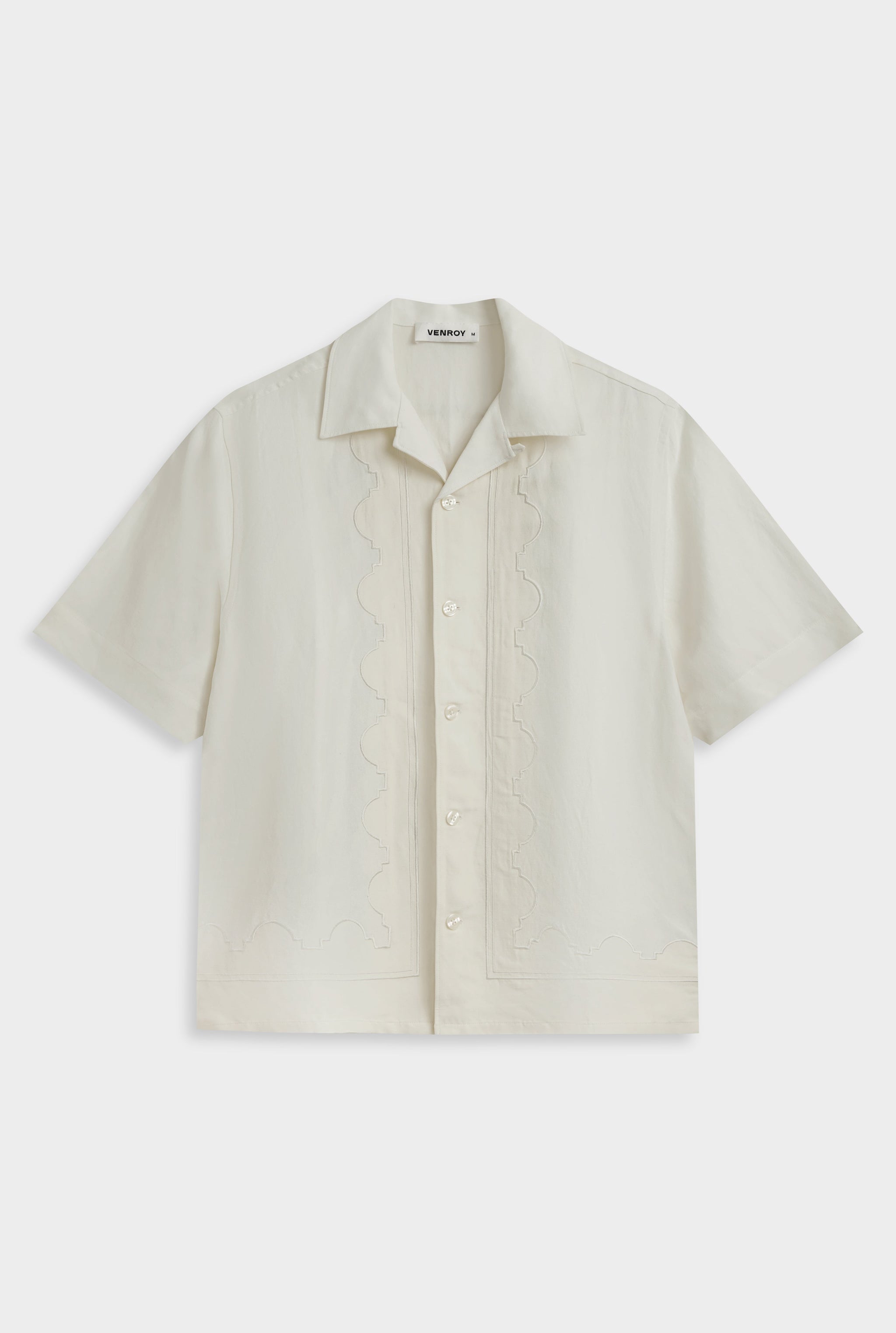 Venroy Applique Border Silk Linen Shirt - Off White/Cream