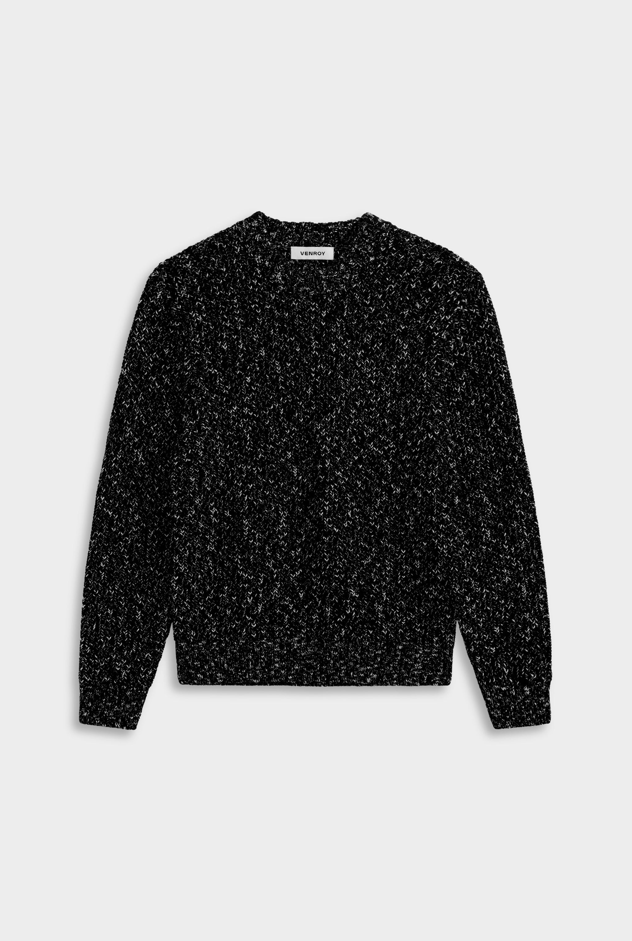 Venroy Chunky Wool Cotton Sweater - Black/White Marl