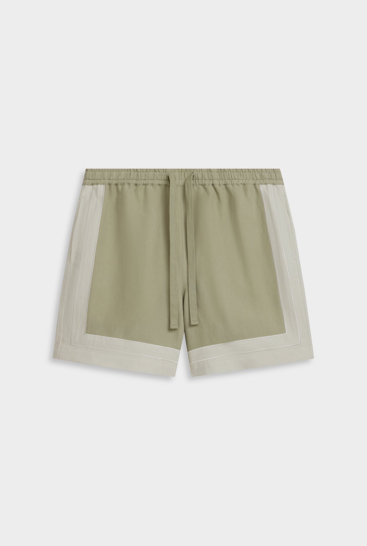 Panelled Applique Border Silk Linen Short - Stone Green/Cream
