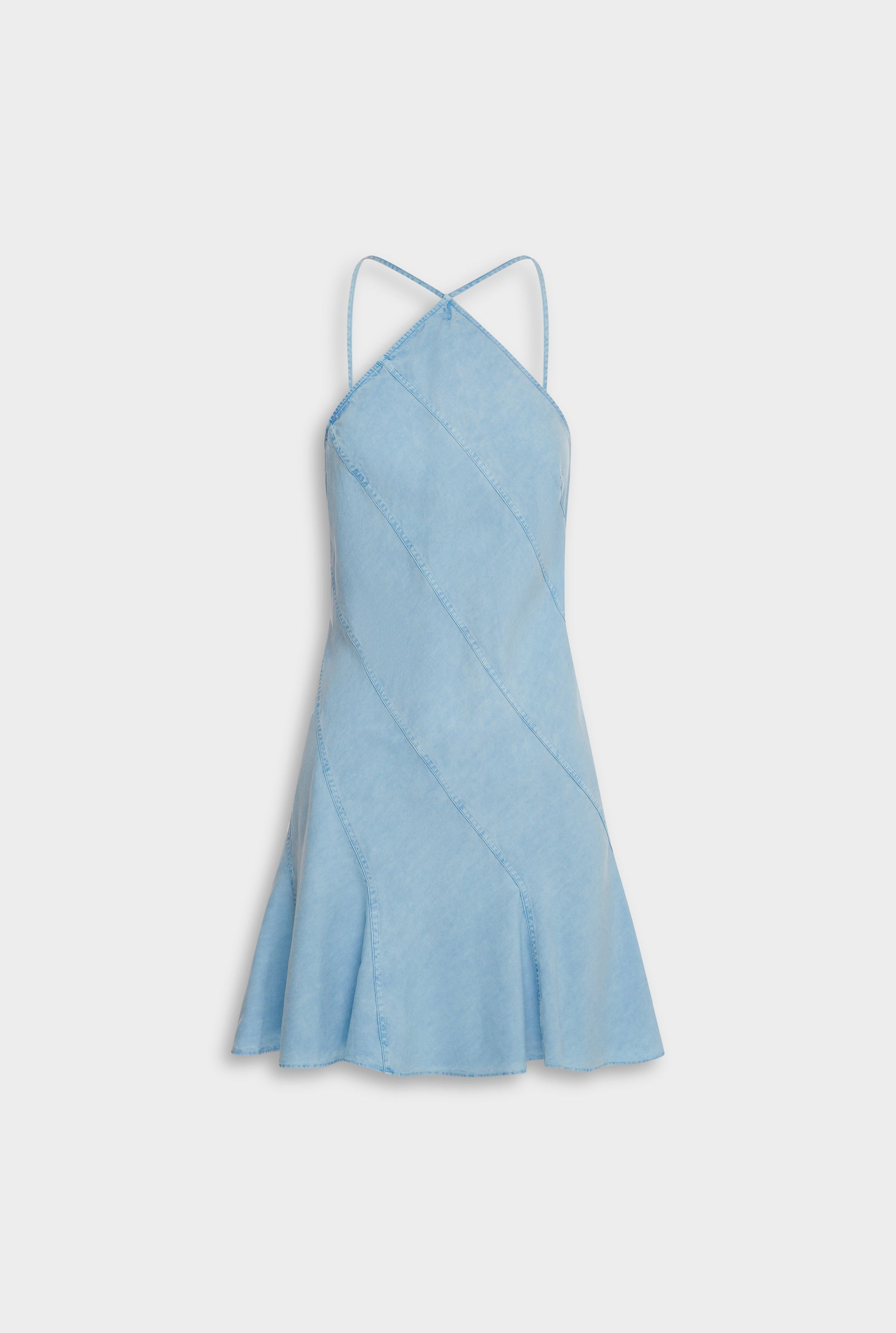 Venroy Panelled Tencel Halter Mini Dress - Washed Blue