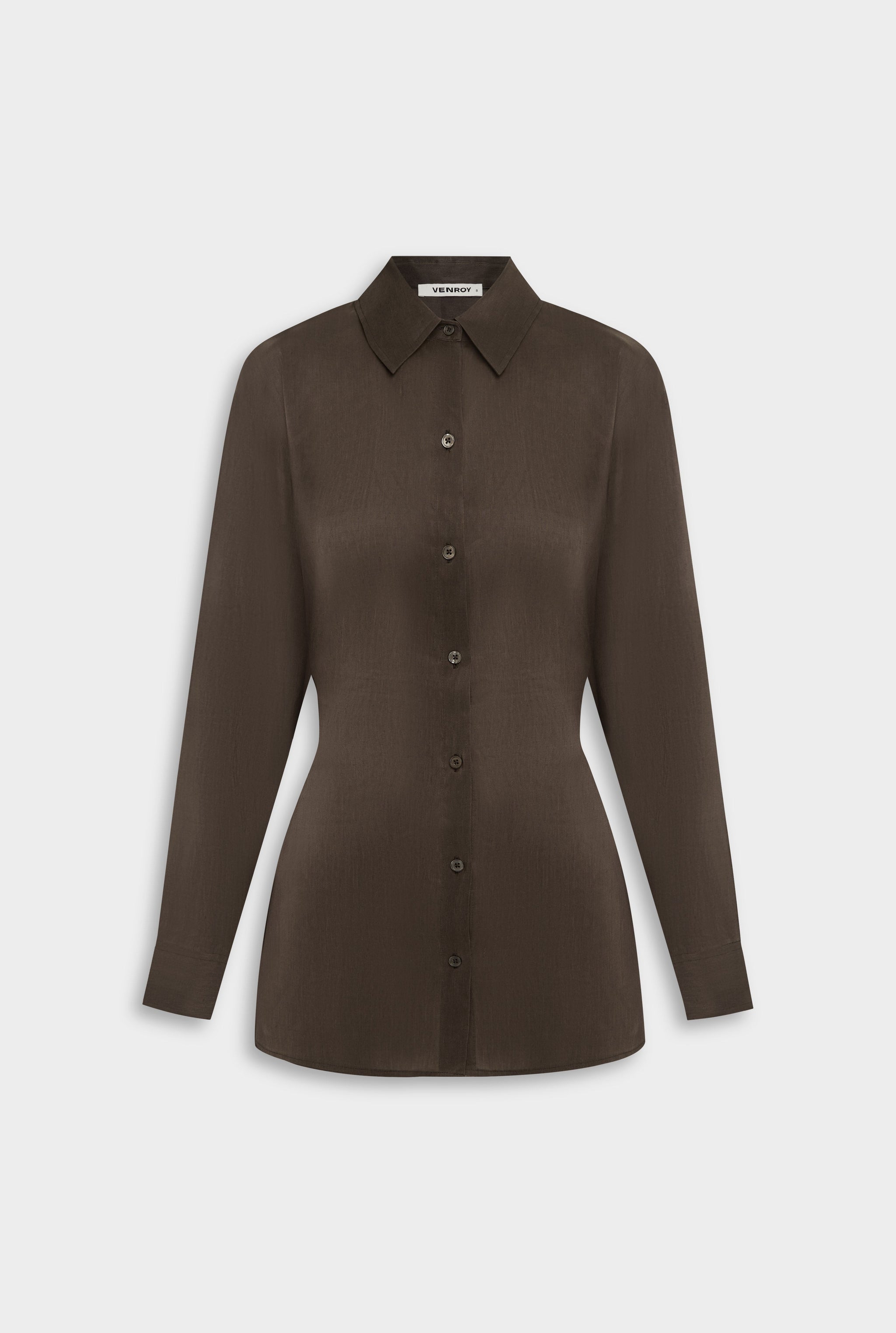 Venroy Relaxed Silk Linen Shirt - Chocolate Brown