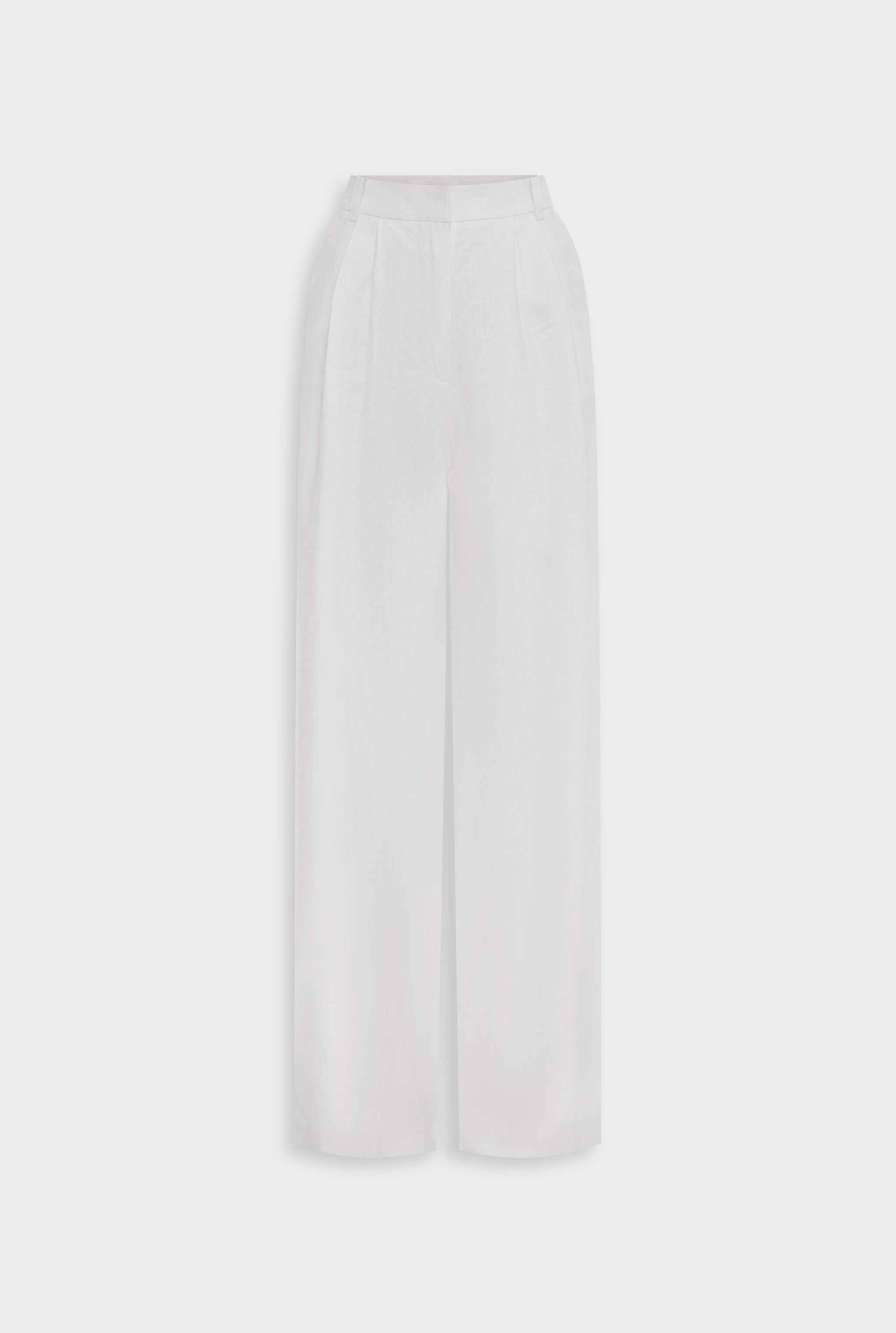 Venroy Fixed Waist Linen Trouser - White