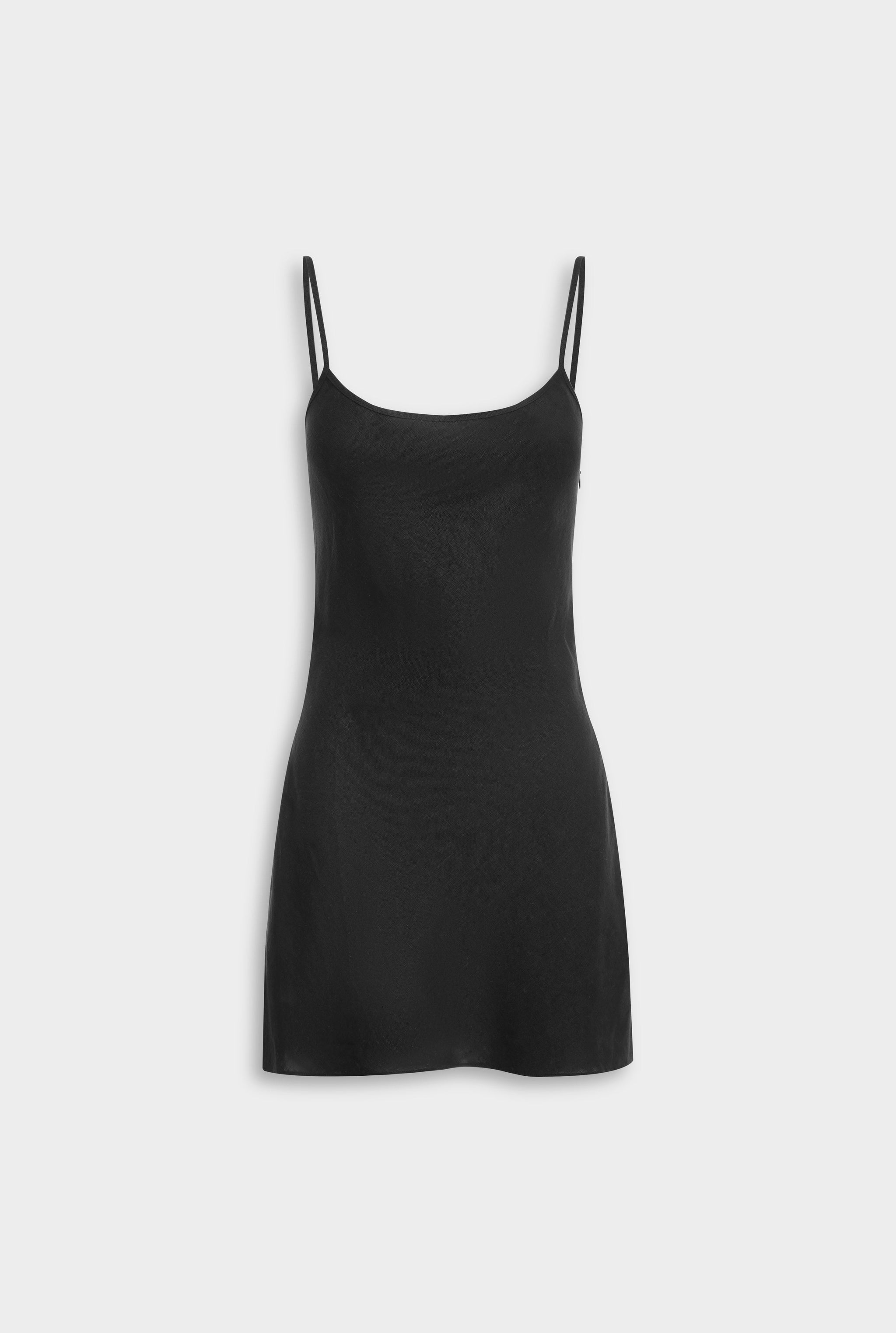 Venroy Linen Bias Mini Dress - Black
