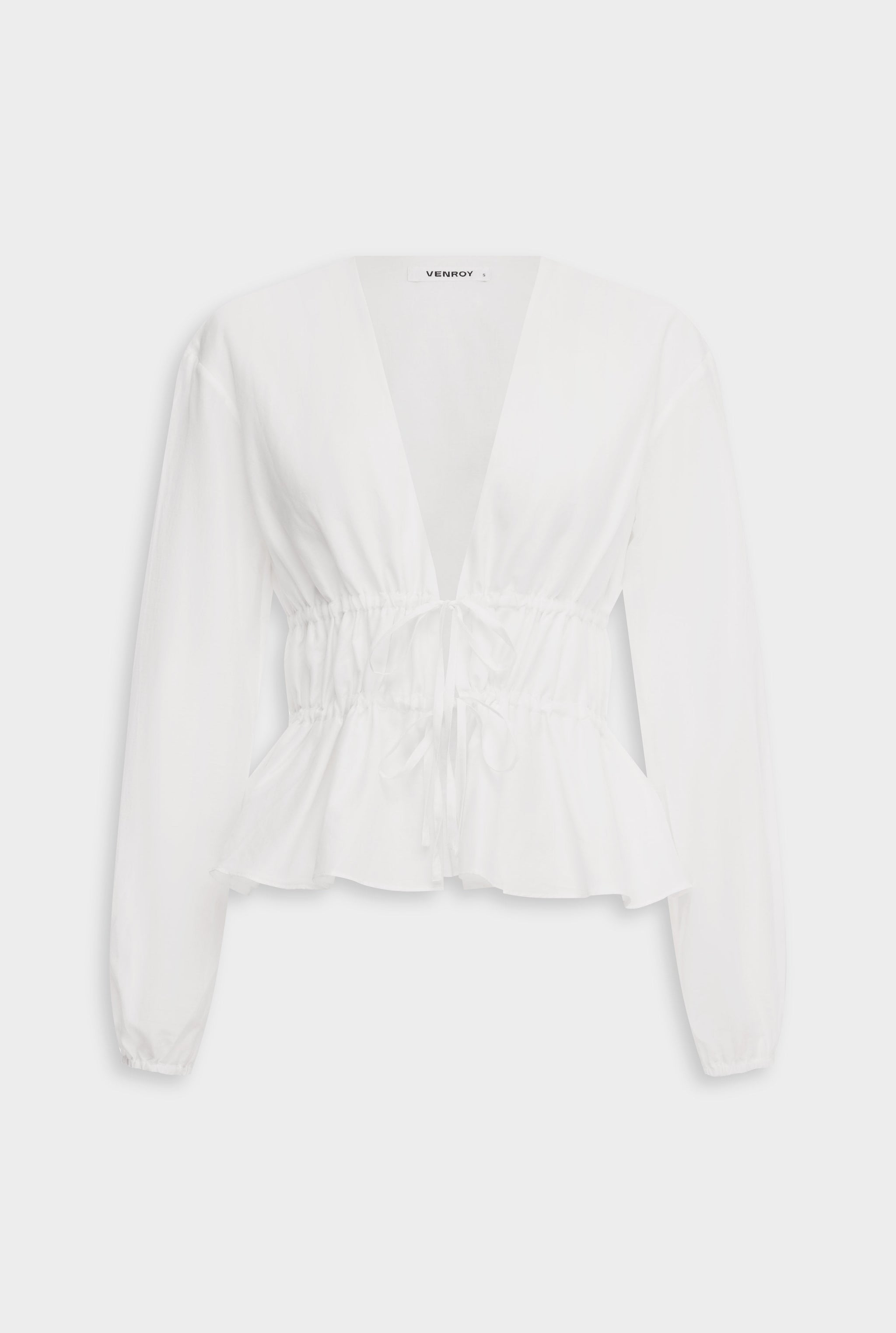 Venroy Silk Cotton Gathered Blouse - White