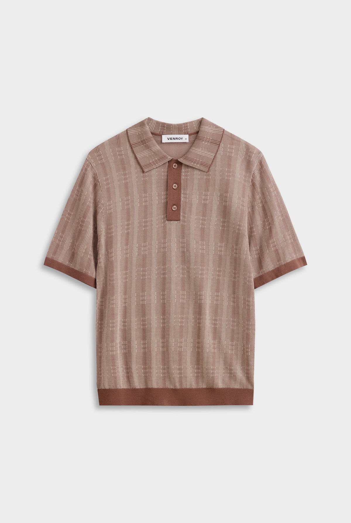 Geo Tencel Cotton Silk Polo - Coffee/Light Beige