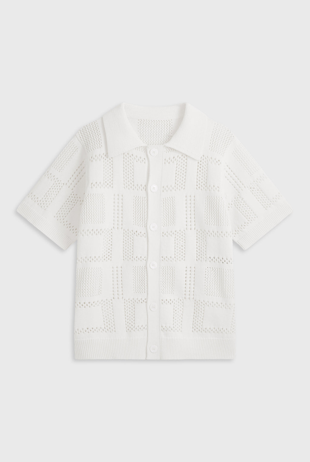 Check Crochet Knit Shirt - White