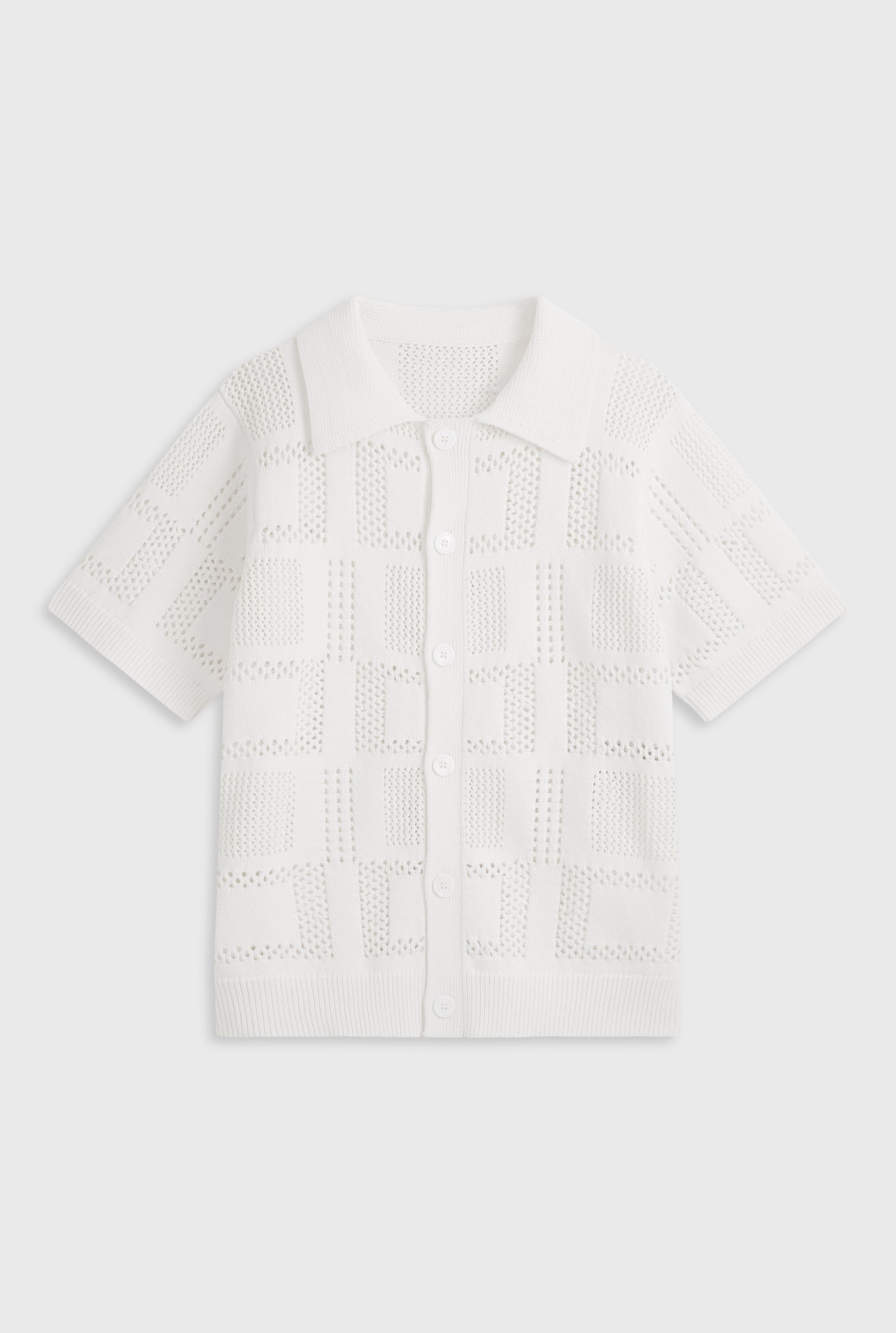 Check Crochet Knit Shirt - White