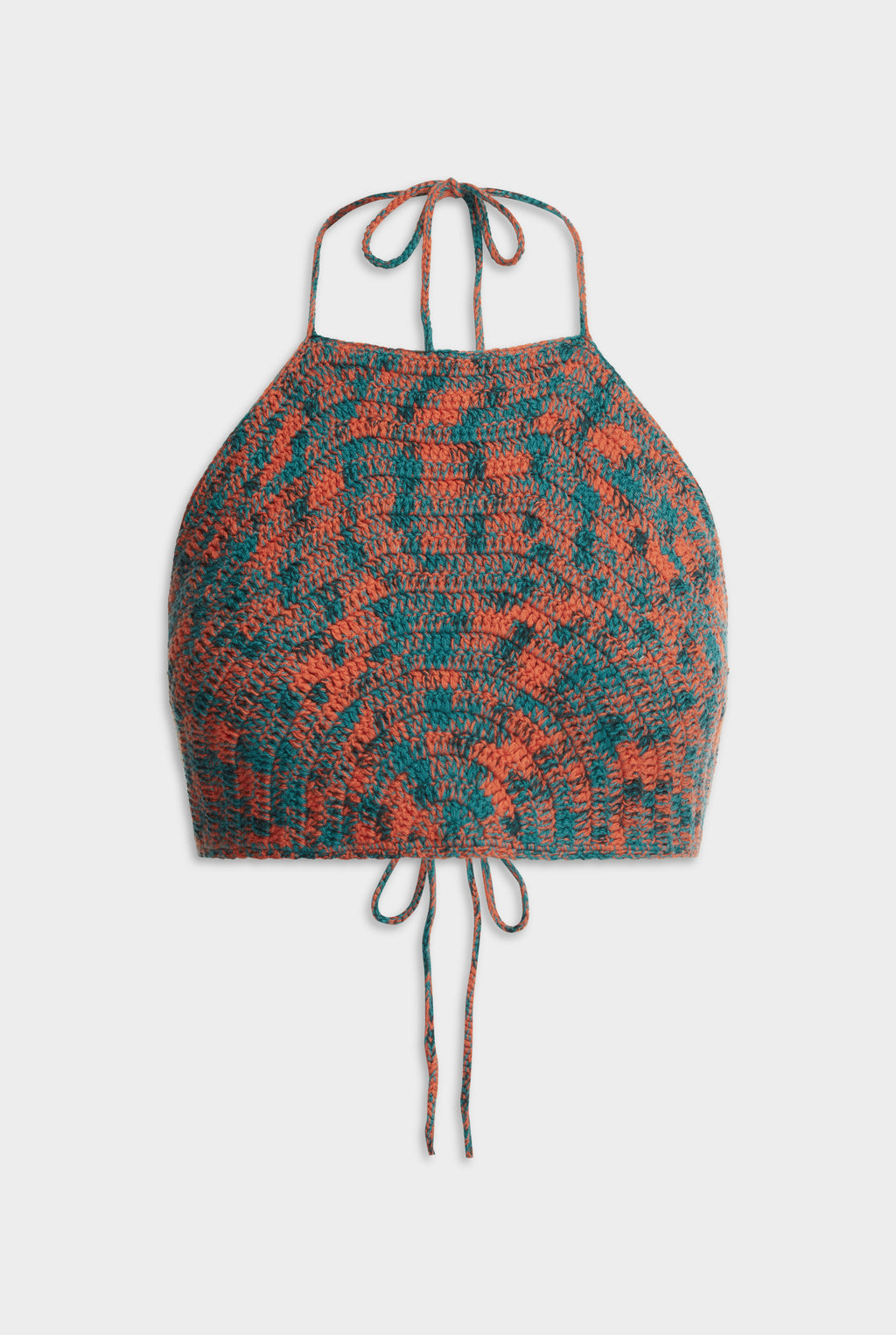 Cropped Crochet Cotton Halter Top - Orange/Teal/White