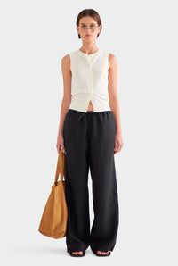 Wide Leg Linen Pant - Black