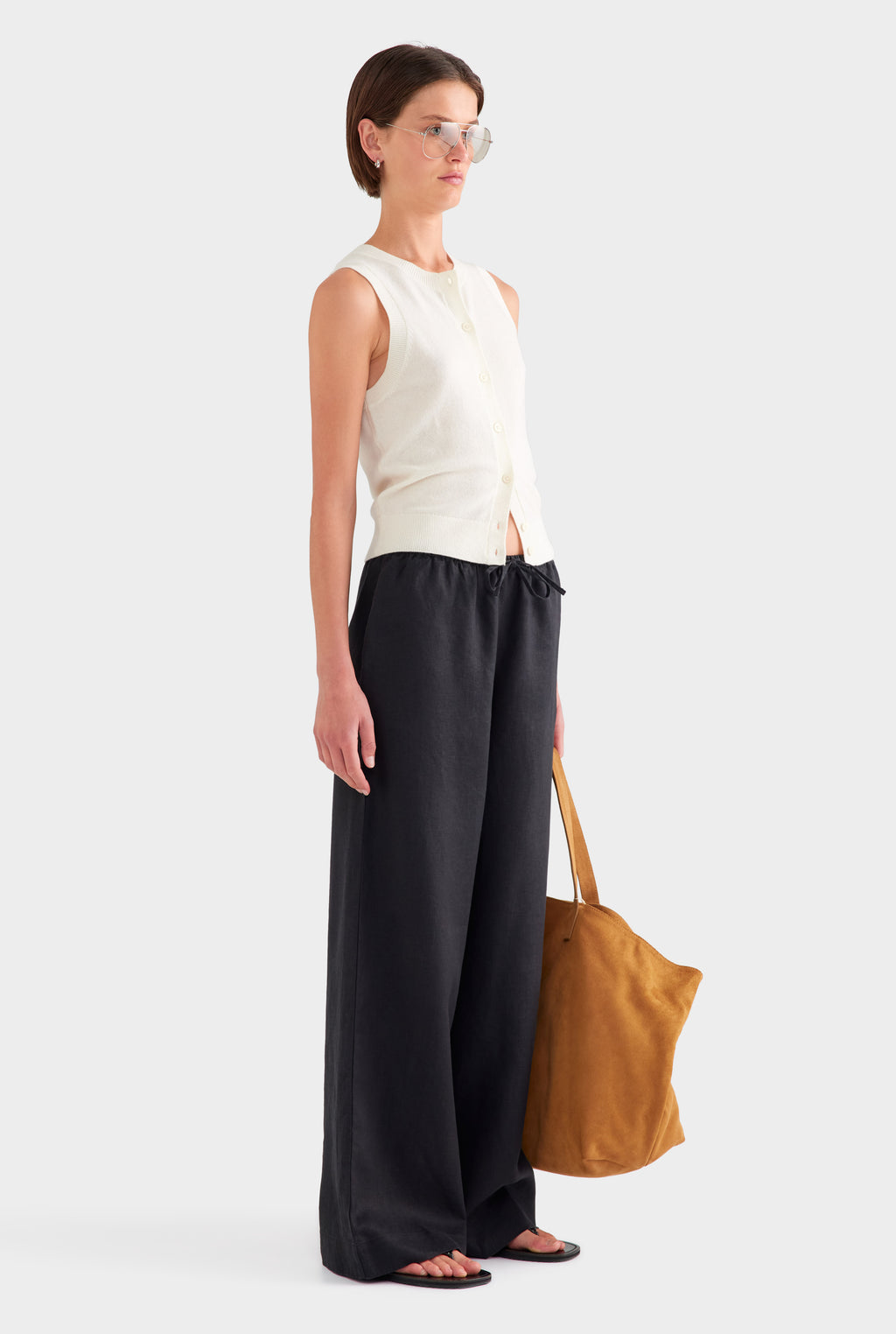 Wide Leg Linen Pant - Black