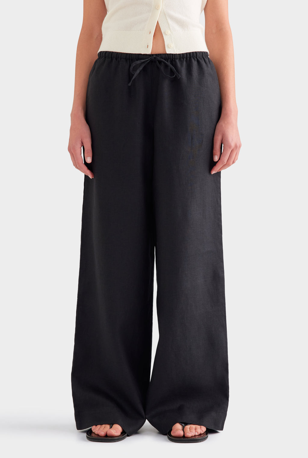 Wide Leg Linen Pant - Black