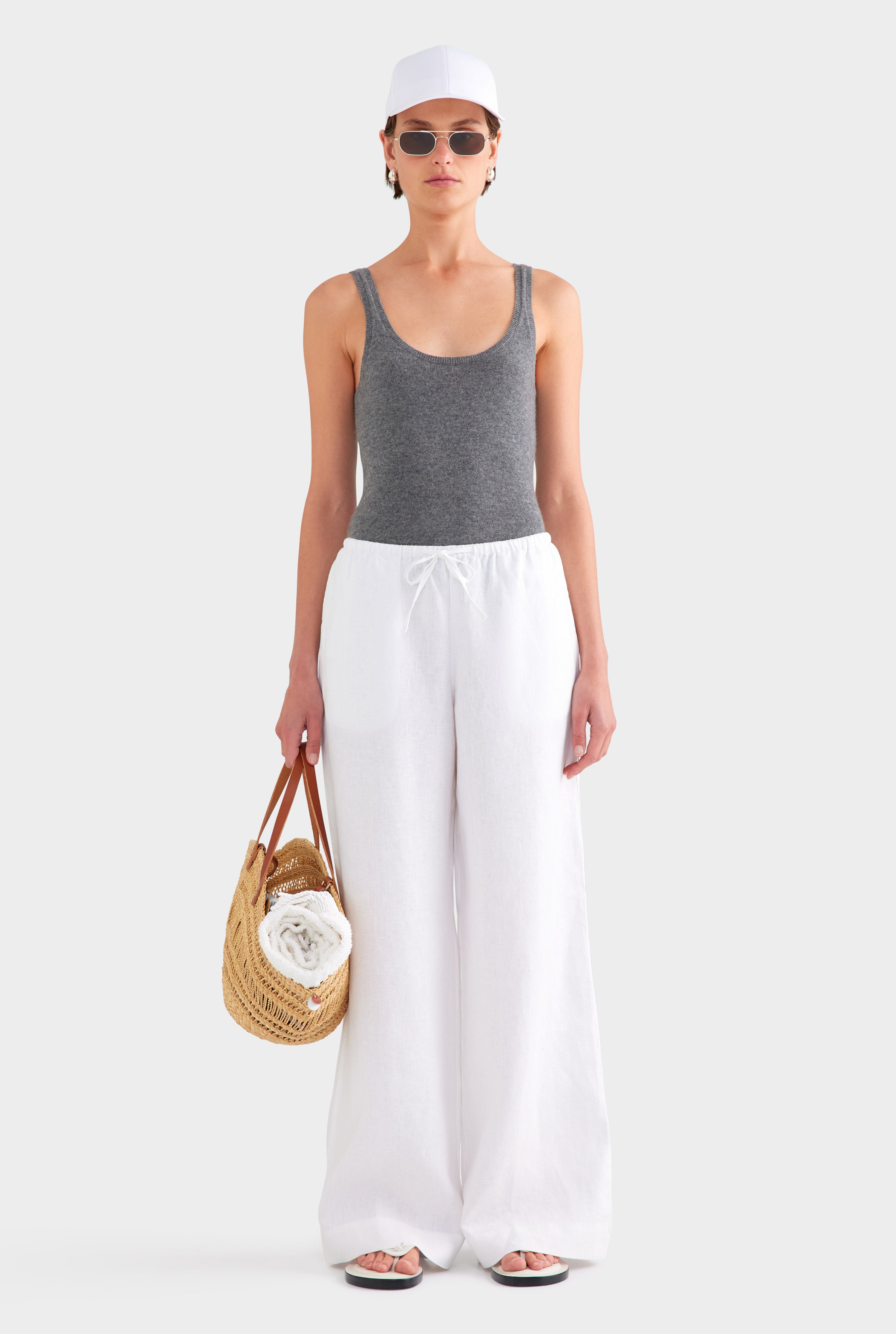 Wide Leg Linen Pant - White