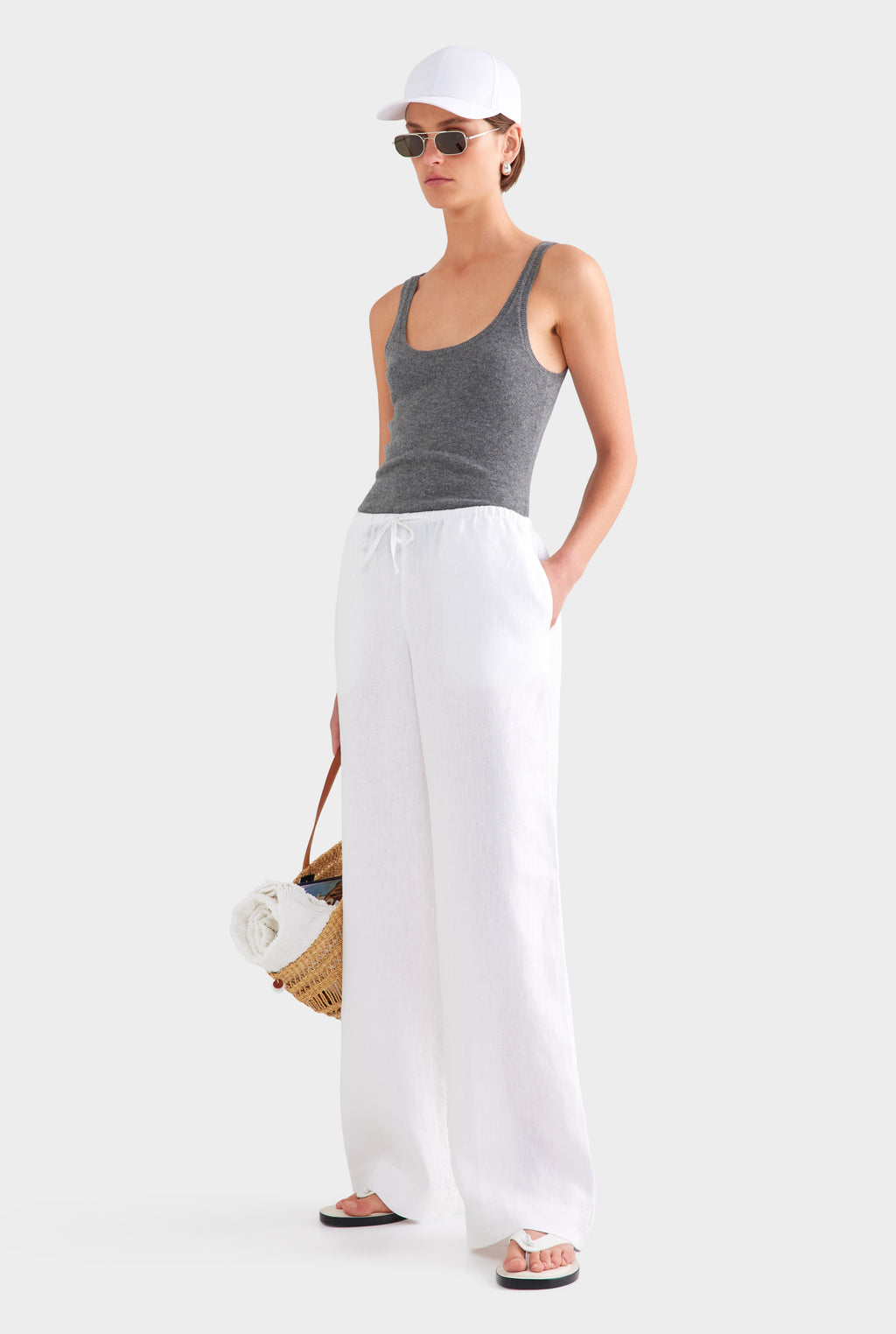 Wide Leg Linen Pant - White