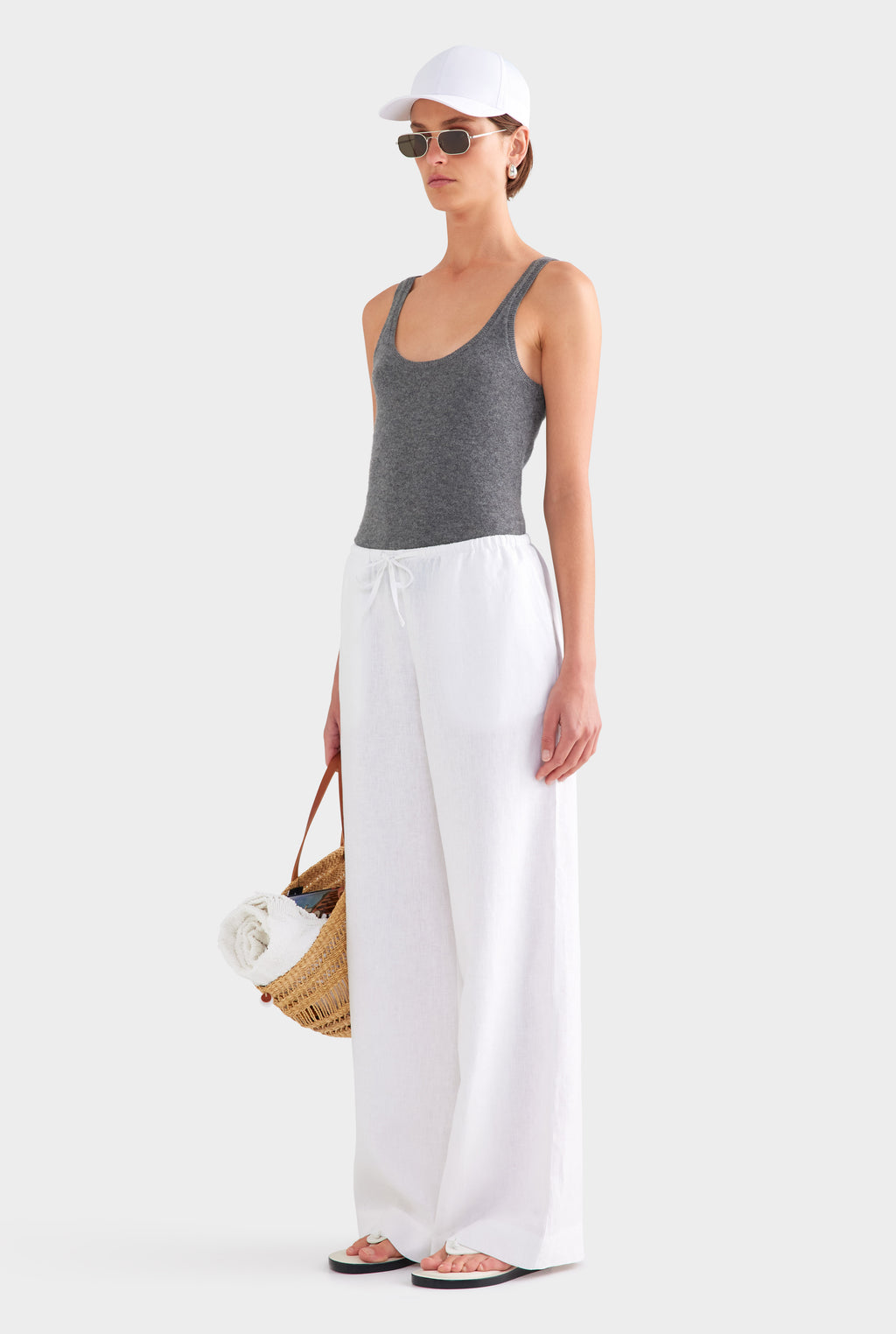 Wide Leg Linen Pant - White