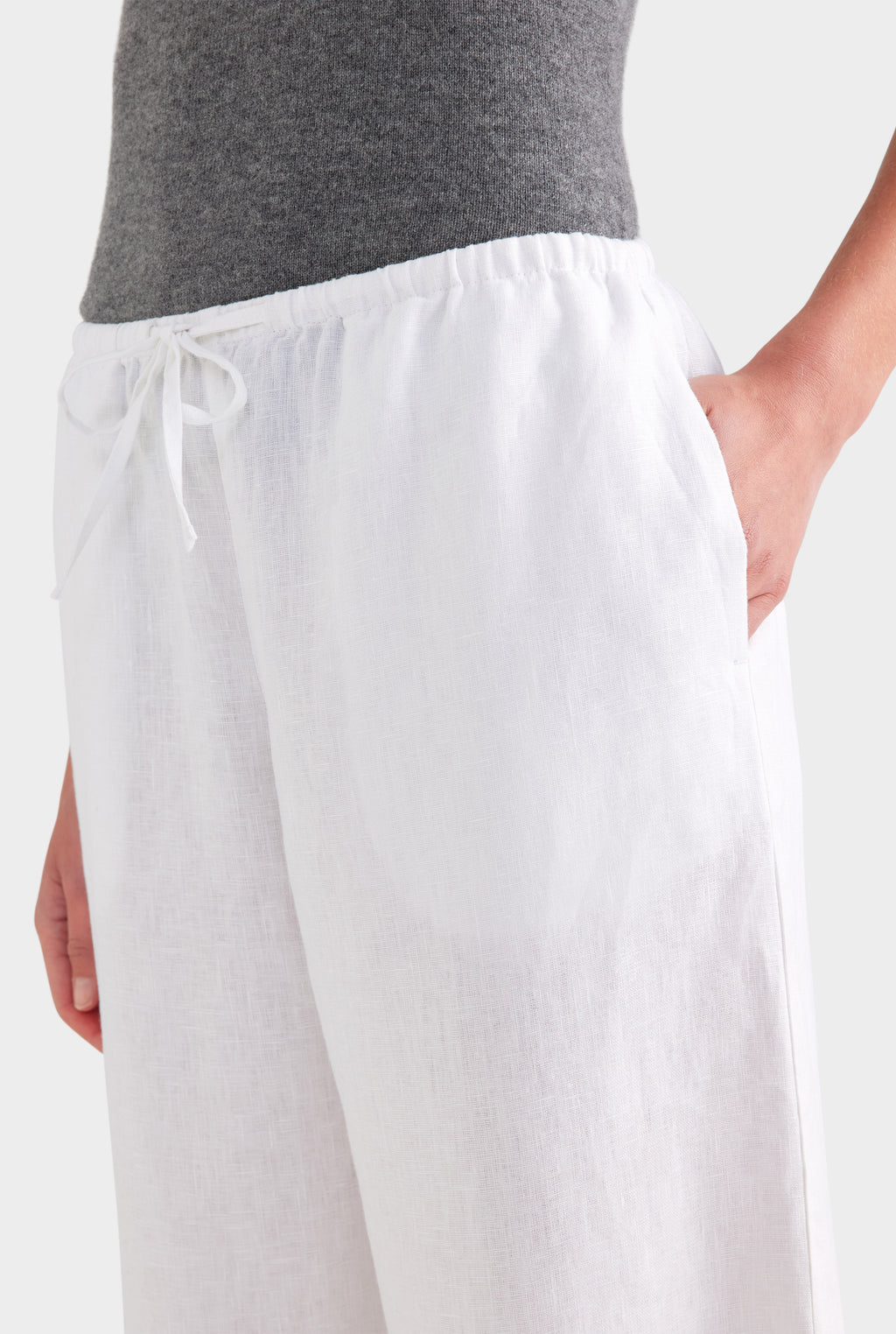 Wide Leg Linen Pant - White