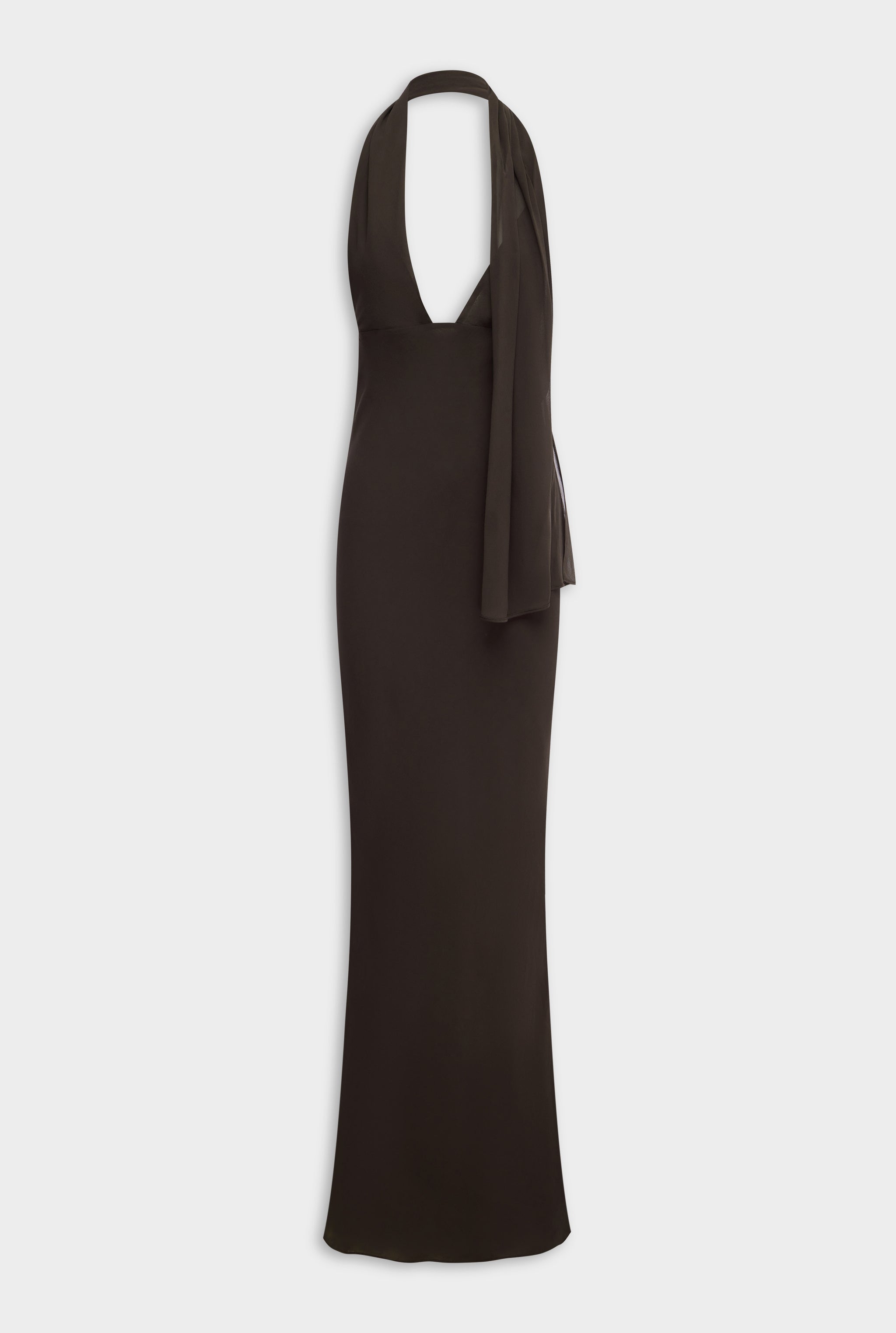 Silk Halter Maxi Dress - Dark Chocolate