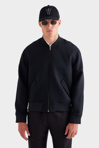 Relaxed Wool Bomber Jacket - Black