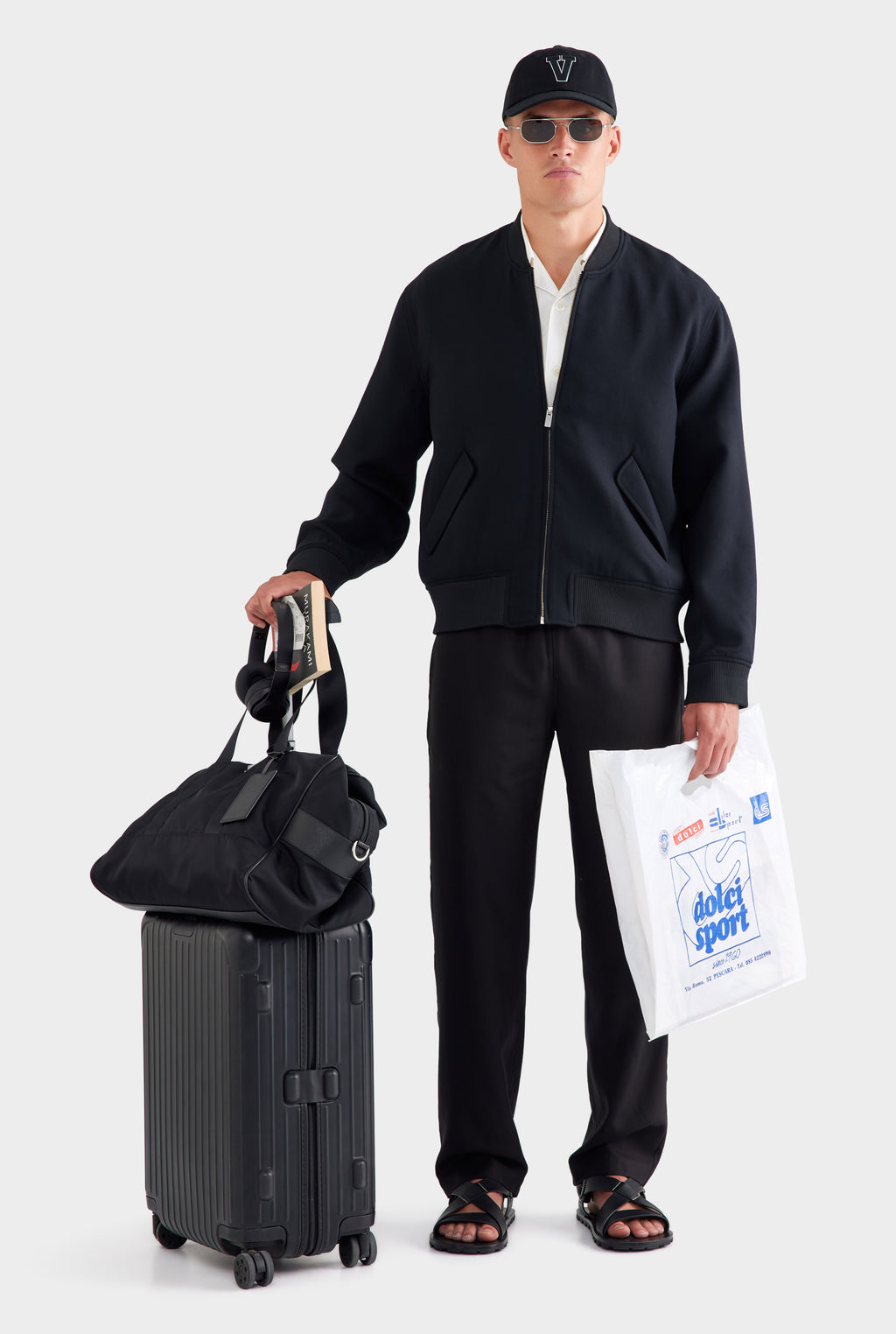 Relaxed Wool Bomber Jacket - Black