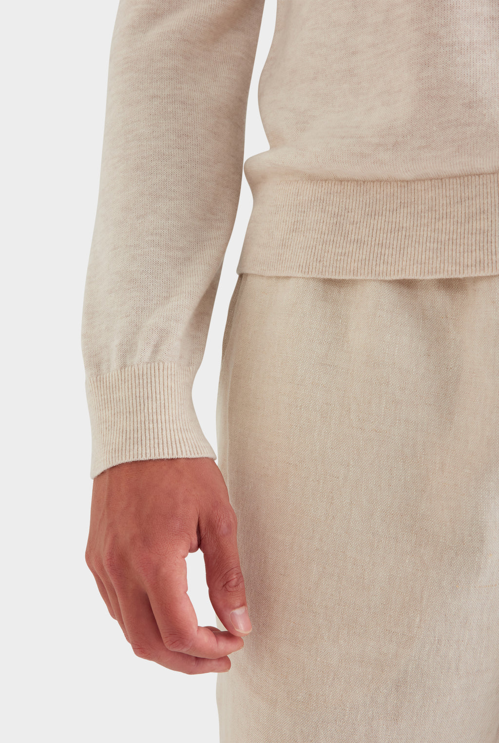 Merino Wool Knit Polo - Sand Marl