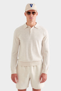 Merino Wool Knit Polo - Sand Marl