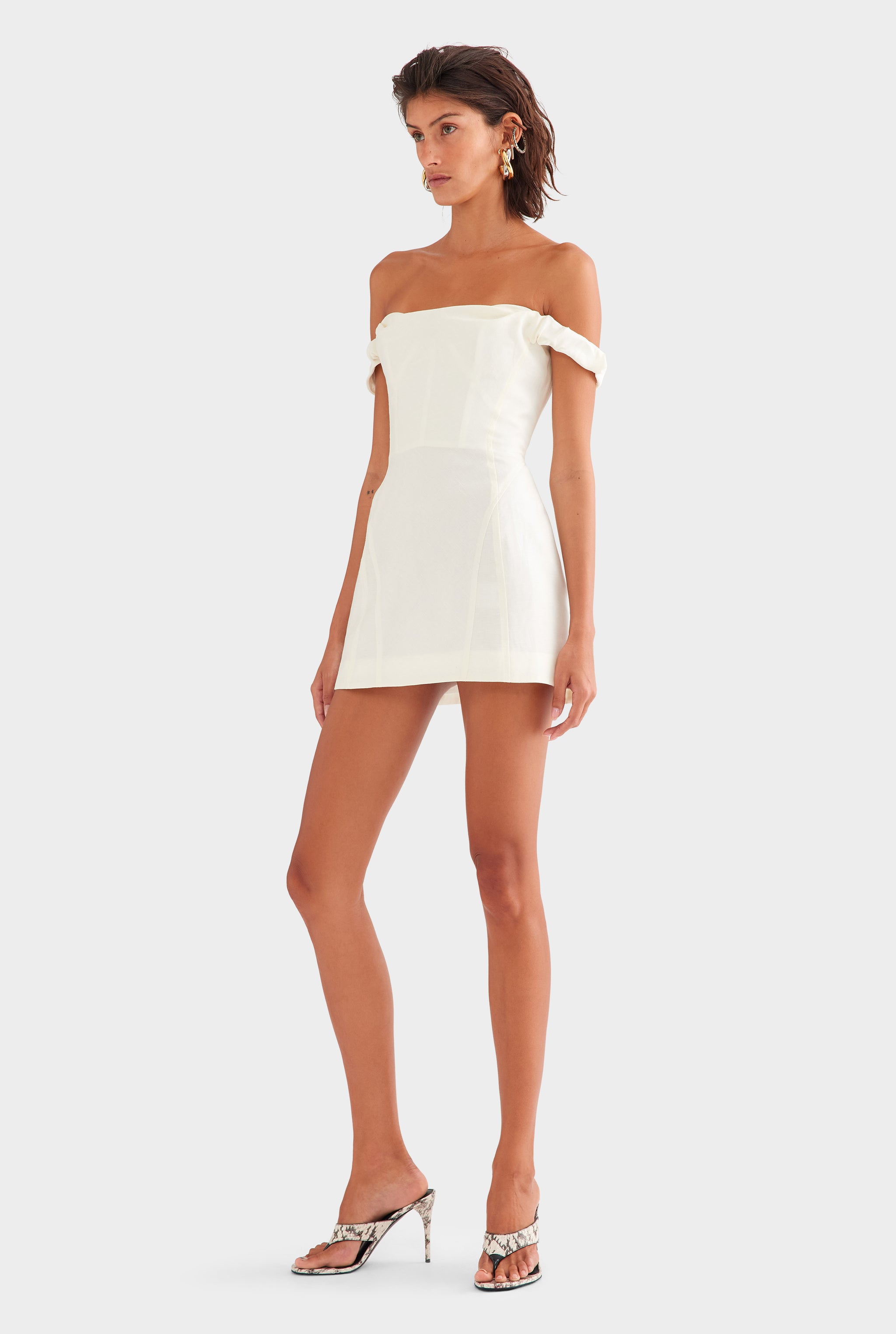 Wool Linen Corset Mini Dress - Off White