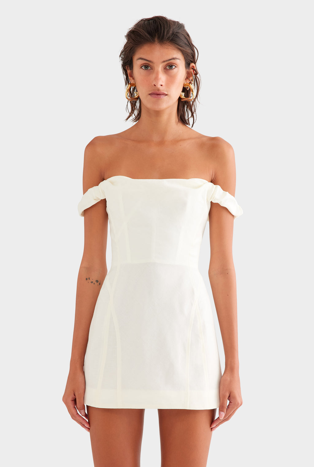 Wool Linen Corset Mini Dress in Off White | Venroy VENROY Wool Linen Corset Mini Dress in Off White | Venroy VENROY