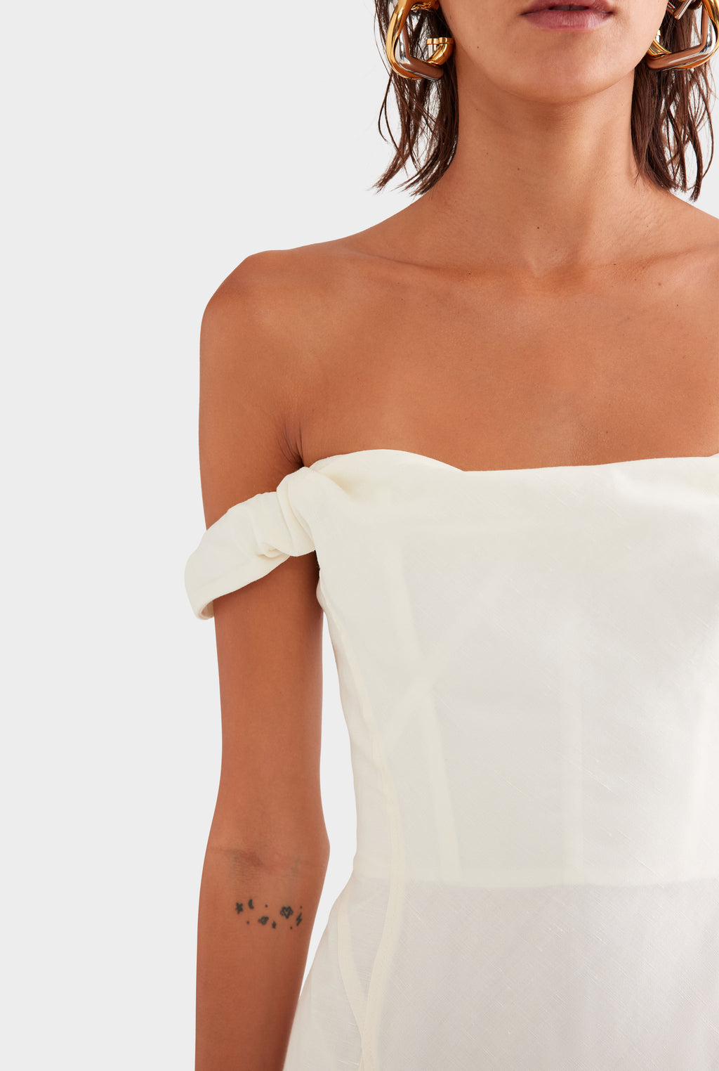 Wool Linen Corset Mini Dress - Off White