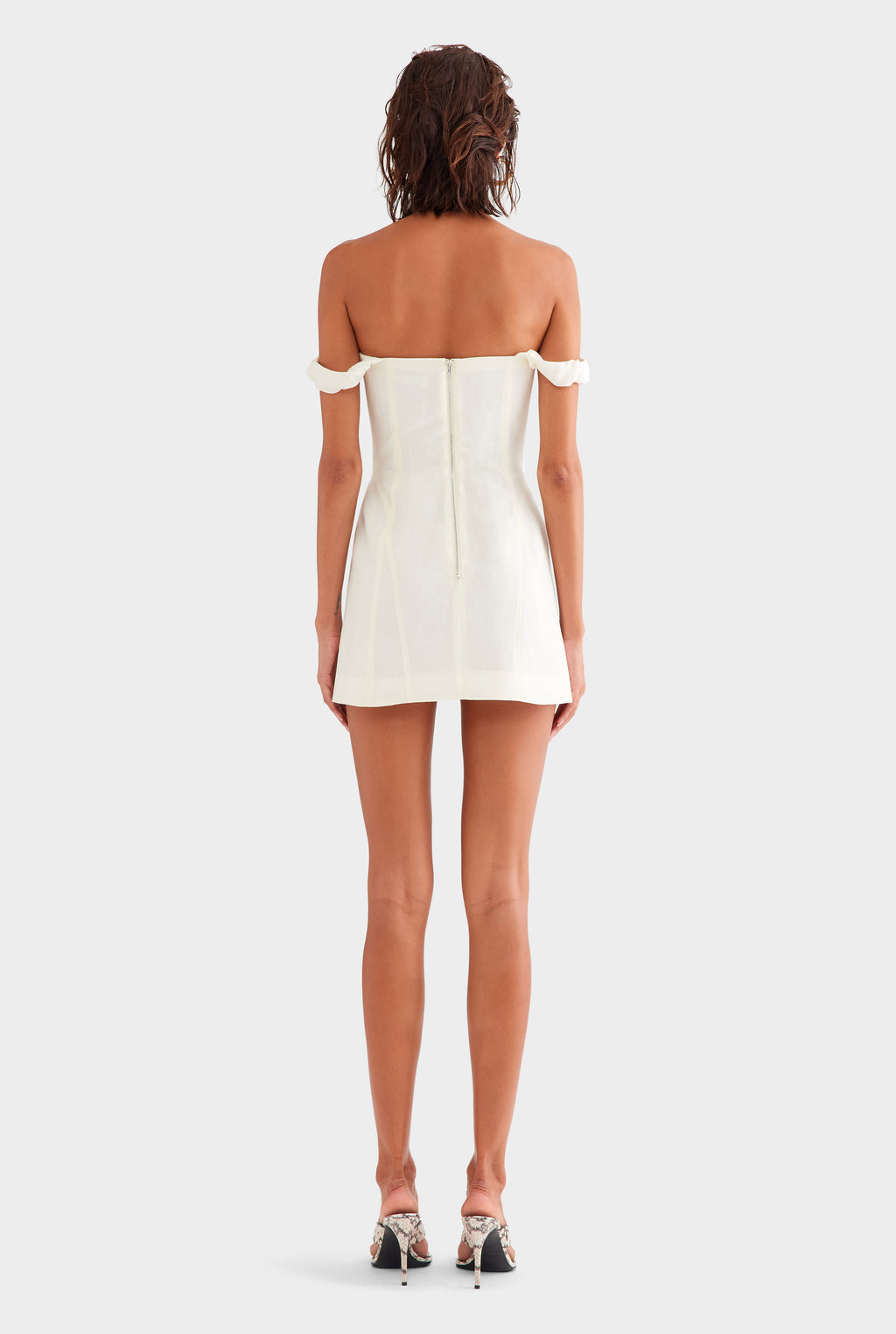 Wool Linen Corset Mini Dress in Off White
