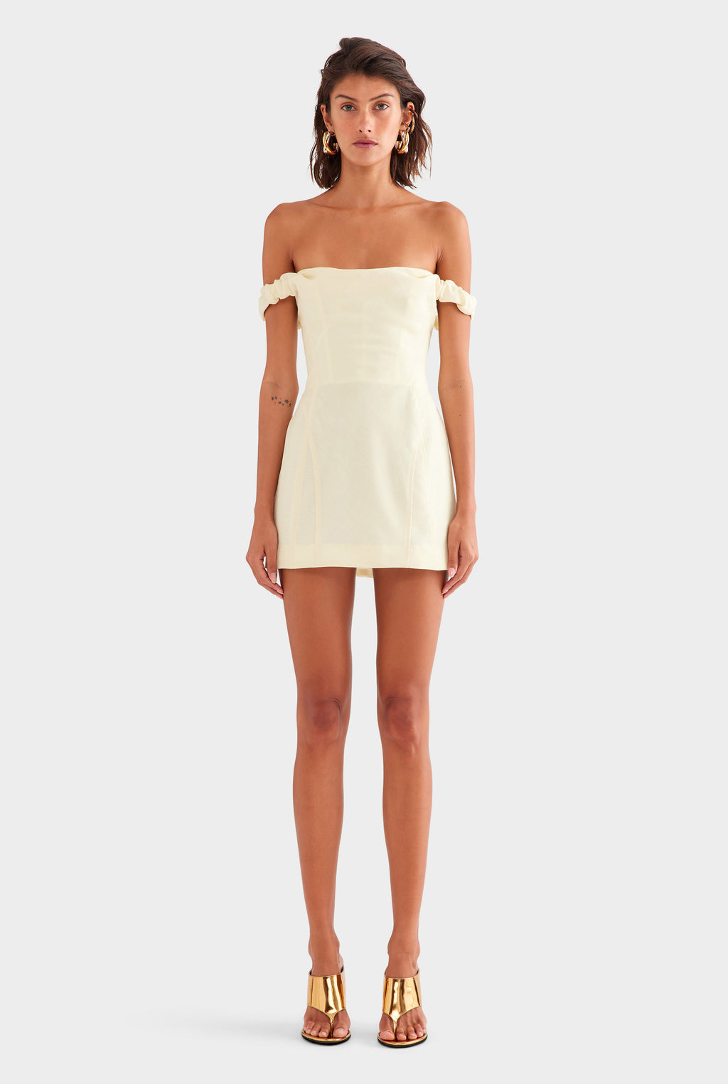 Wool Linen Corset Mini Dress - Pale Yellow